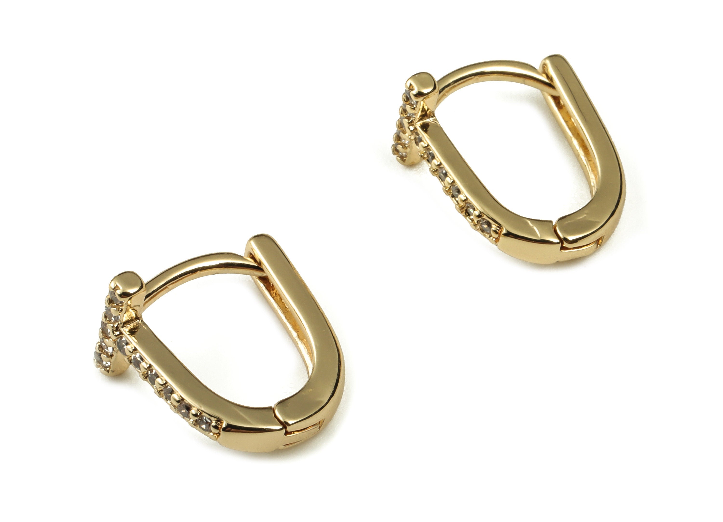 Brass Zircon Huggie Earrings - Brass Hoop Earrings with Zircon - 18K Gold Plated Brass - Jewelry Making Supplies -11.68x9.68x6.33mm- RGP3286 - DOMEDBAZAAR