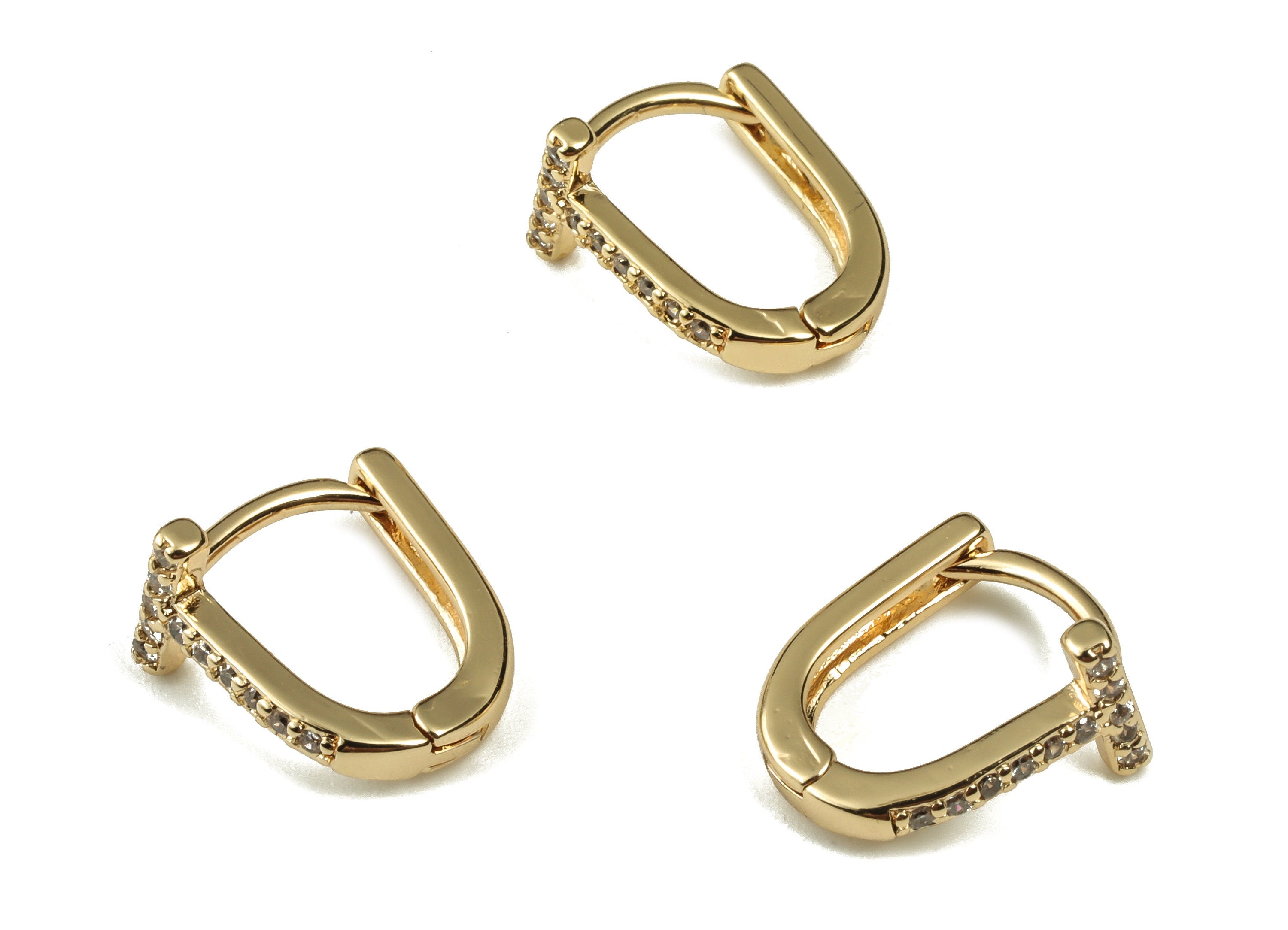 Brass Zircon Huggie Earrings - Brass Hoop Earrings with Zircon - 18K Gold Plated Brass - Jewelry Making Supplies -11.68x9.68x6.33mm- RGP3286 - DOMEDBAZAAR