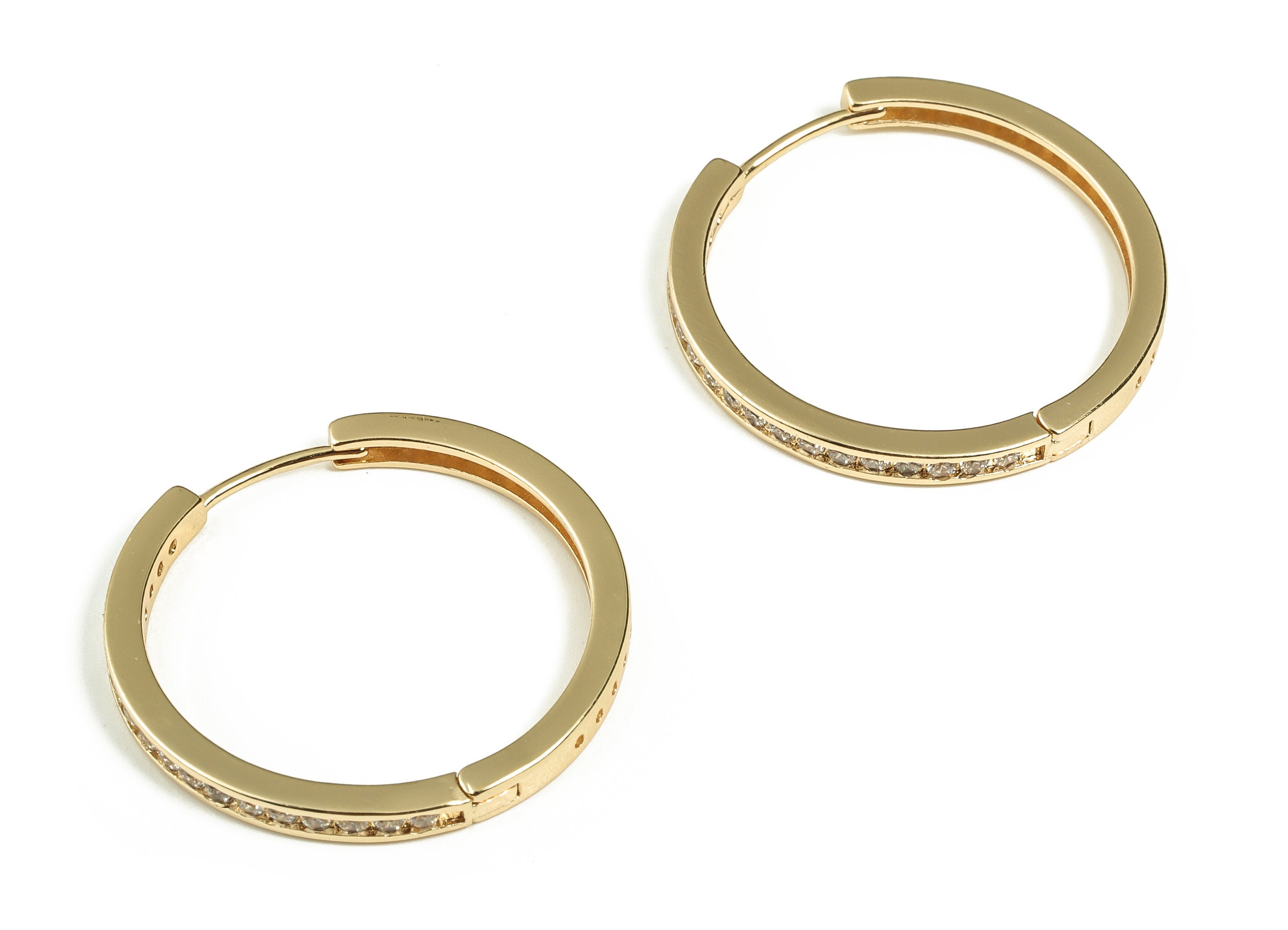 Brass Round Hoop Earrings - Zircon Hoop Earring - Brass Huggie Hoops - 18k Gold Plated Brass - Jewelry Supplies -30.13x28.4x2.3mm- RGP3263 - DOMEDBAZAAR