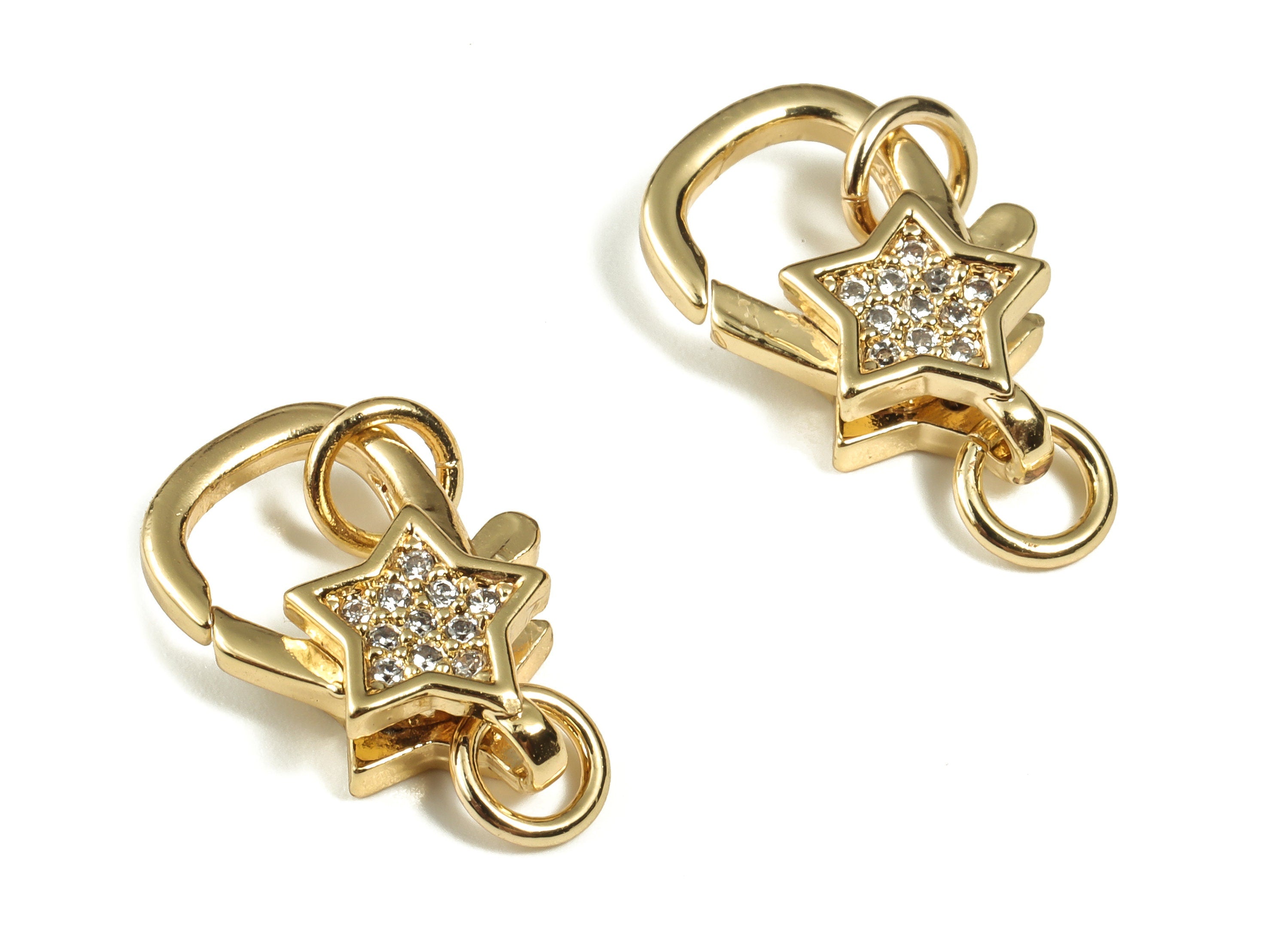 Brass Star Shape Zircon Lobster Claw - Jump Ring and Lobster - 18k Gold Plated Brass - Jewelry Making - 16.7x10.09x4.65mm - RGP3270 - DOMEDBAZAAR