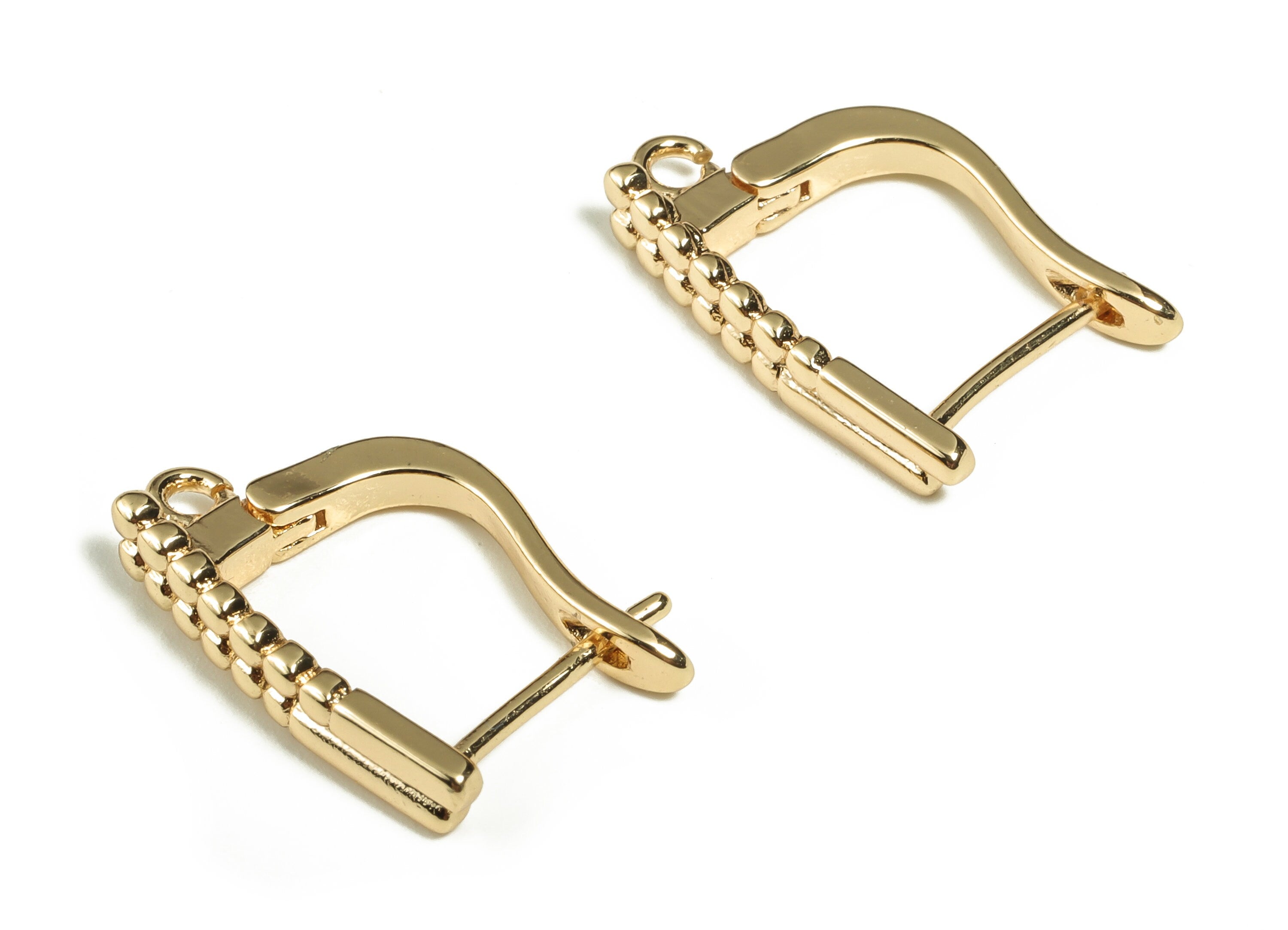 Brass Beaded Earring Stud - Brass Stud Earring with Open Ring –Earring Findings - 18K Real Gold Plated Brass - 18.71×11.59×1.32mm - RGP3197 - DOMEDBAZAAR