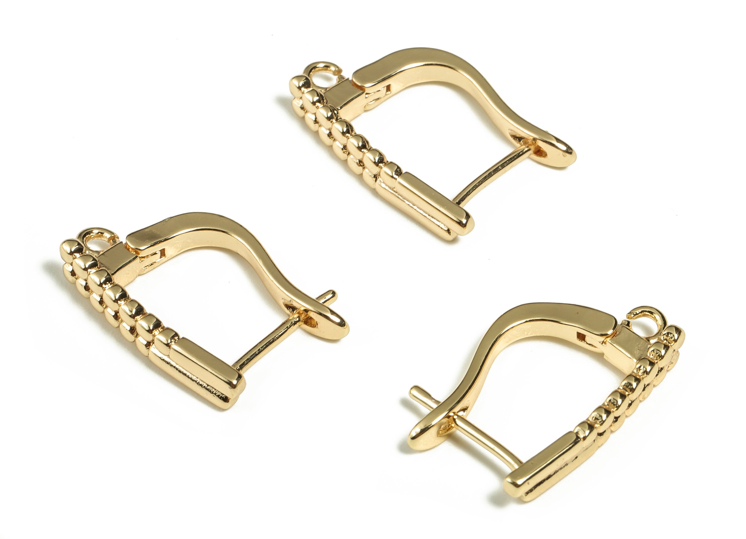 Brass Beaded Earring Stud - Brass Stud Earring with Open Ring –Earring Findings - 18K Real Gold Plated Brass - 18.71×11.59×1.32mm - RGP3197 - DOMEDBAZAAR