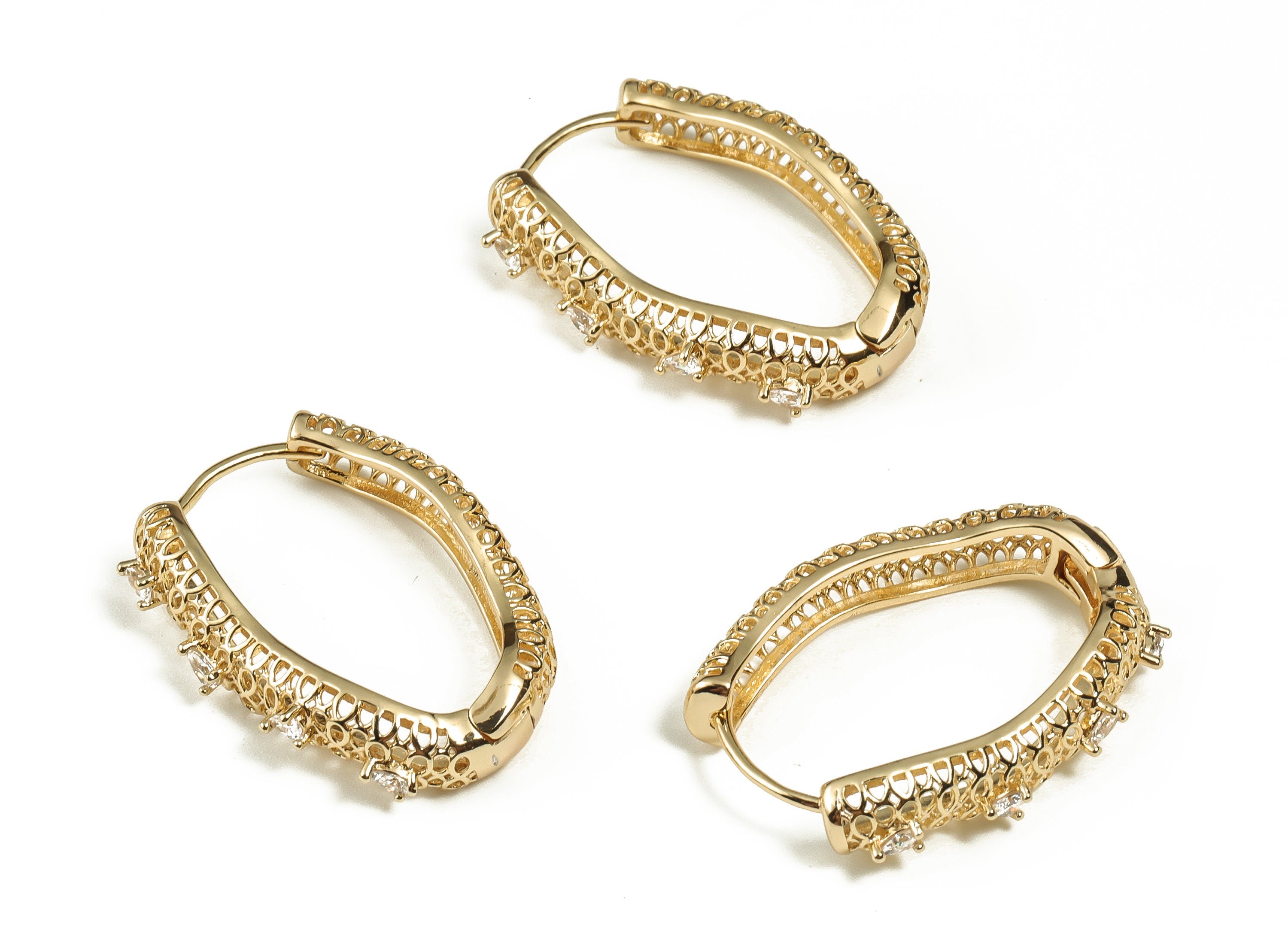 Brass Oval Hoop Earring - Zircon Stud Earrings - Minimalist Earrings - 18k Gold Plated Brass - Jewelry Supplies -31.85x21.53x4.47mm- RGP3208 - DOMEDBAZAAR