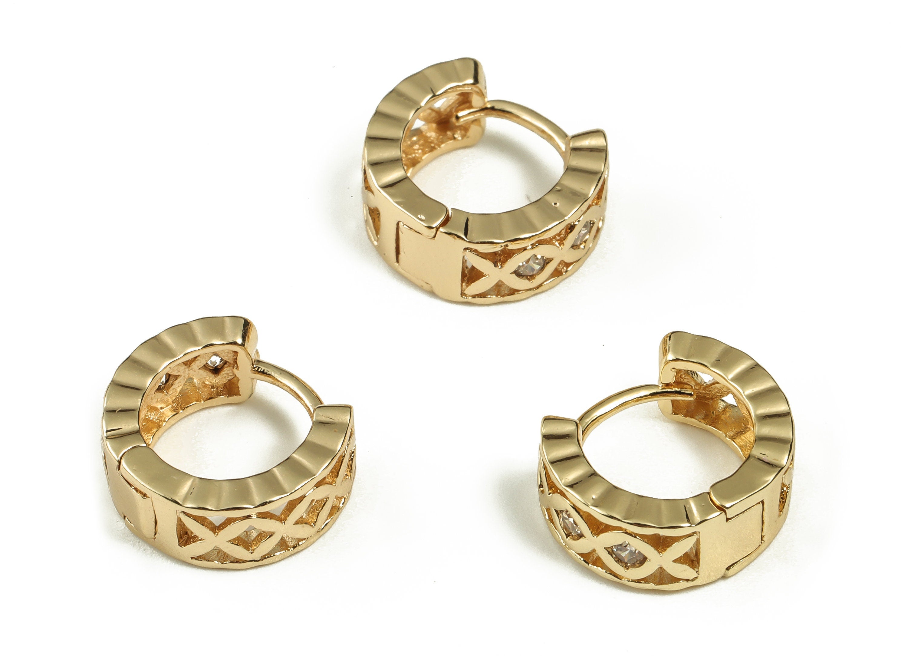 Brass Zircon Hoop Earring – Zircon Huggies Hoop Earrings – Dainty Earring – 18K Real Gold Plated Brass - 13.72×12.55×2.57mm - RGP3196 - DOMEDBAZAAR