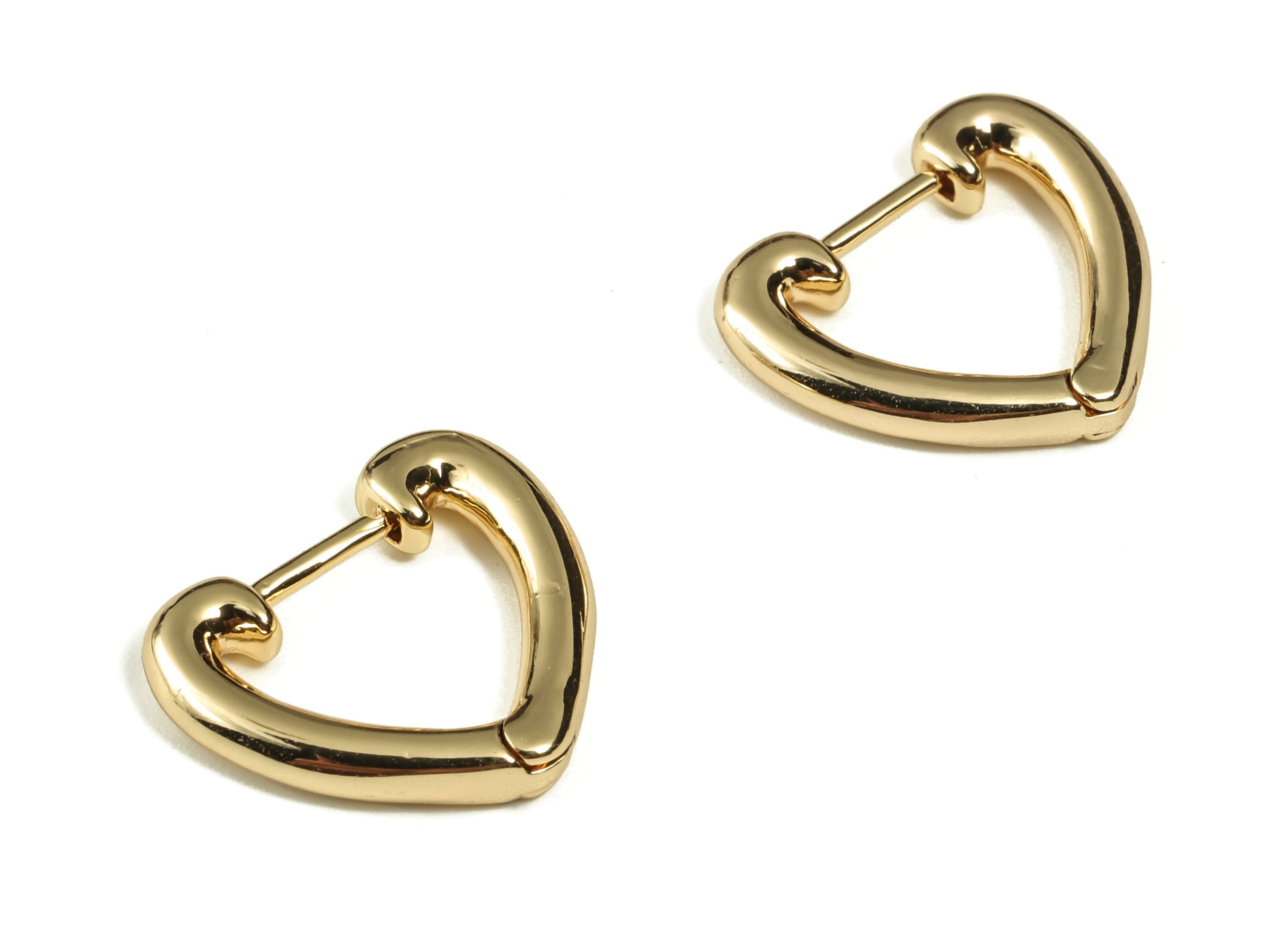 Love Heart Huggie Earring - Love Huggie Earring – Cute Heart Hoop Huggies Earring – 18K Real Gold Plated Brass - 14.24x13.38x2mm - RGP3305 - DOMEDBAZAAR