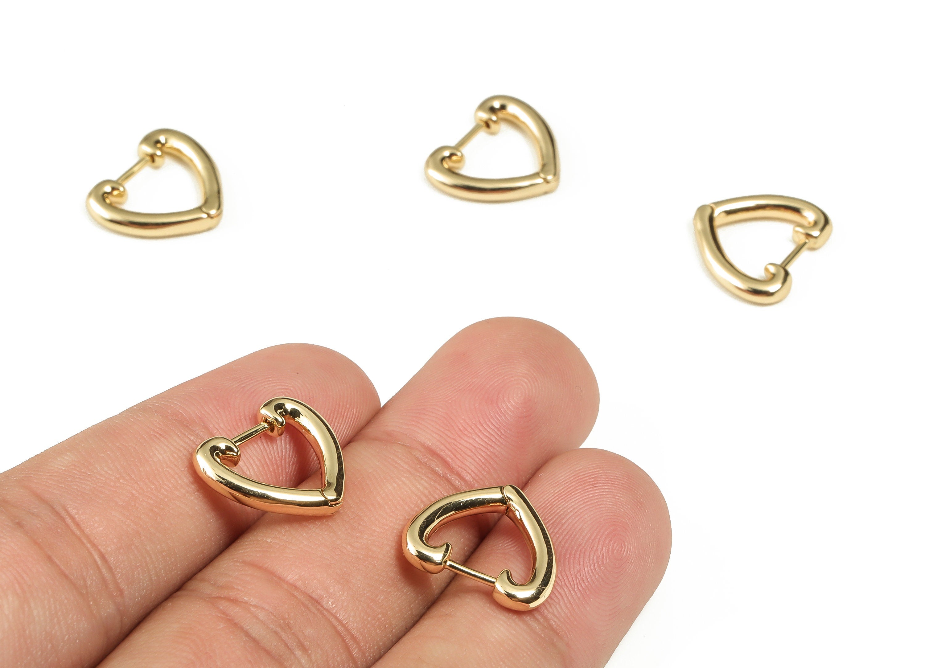 Love Heart Huggie Earring - Love Huggie Earring – Cute Heart Hoop Huggies Earring – 18K Real Gold Plated Brass - 14.24x13.38x2mm - RGP3305 - DOMEDBAZAAR