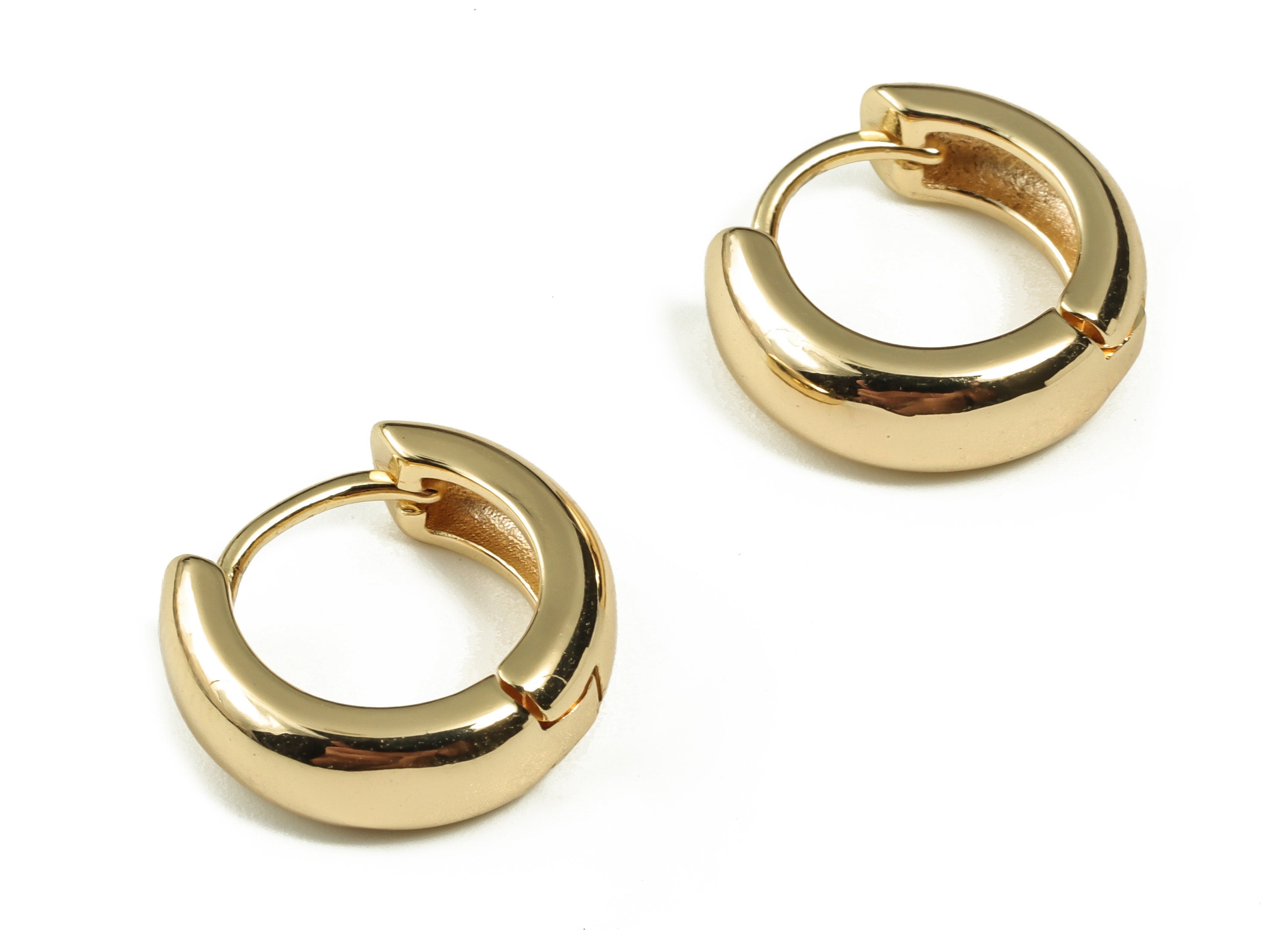 Brass Rounded Hoop Earrings - Huggie Earring - 18k Gold One Touch Lever Rounded Hoop Earring - Jewelry Supplies -15.97x14.67x2.71mm- RGP3213 - DOMEDBAZAAR
