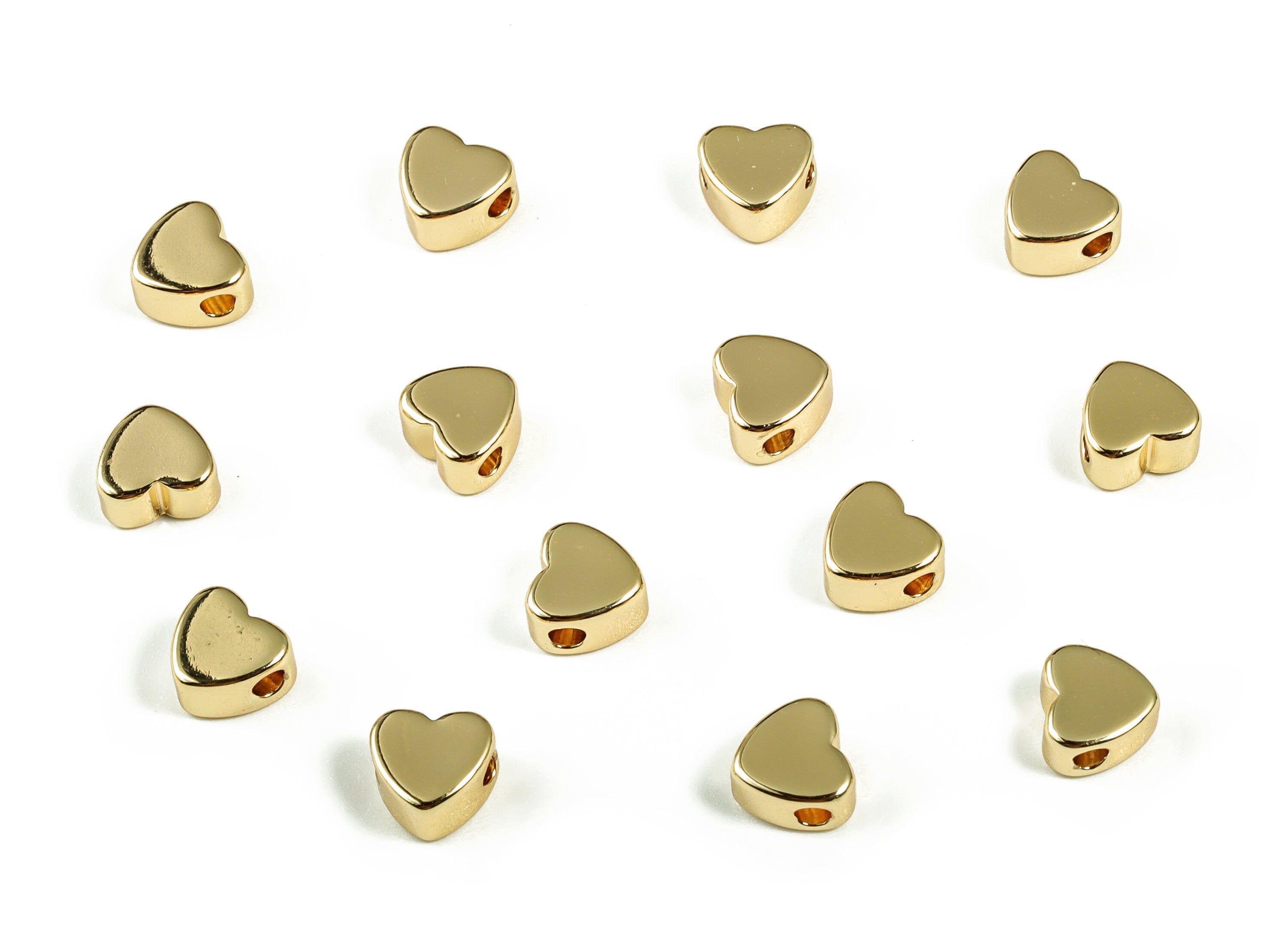 Brass Shiny Gold Plated Heart Beads - Heart Beads - Gold Tube Beads - Flat heart Bead - 18k Real Gold Plated Brass -5.65x5.4x3.24mm- RGP3271 - DOMEDBAZAAR
