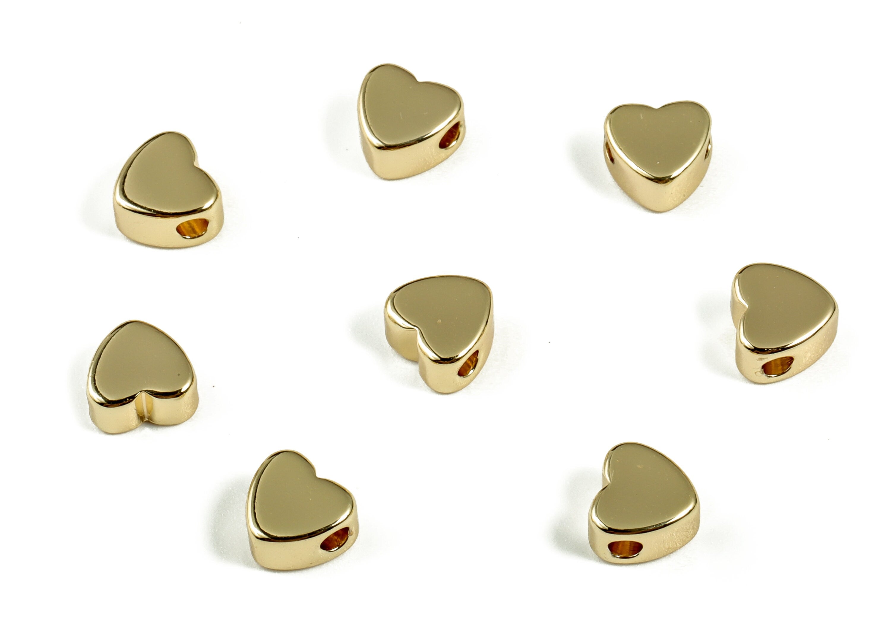 Brass Shiny Gold Plated Heart Beads - Heart Beads - Gold Tube Beads - Flat heart Bead - 18k Real Gold Plated Brass -5.65x5.4x3.24mm- RGP3271 - DOMEDBAZAAR