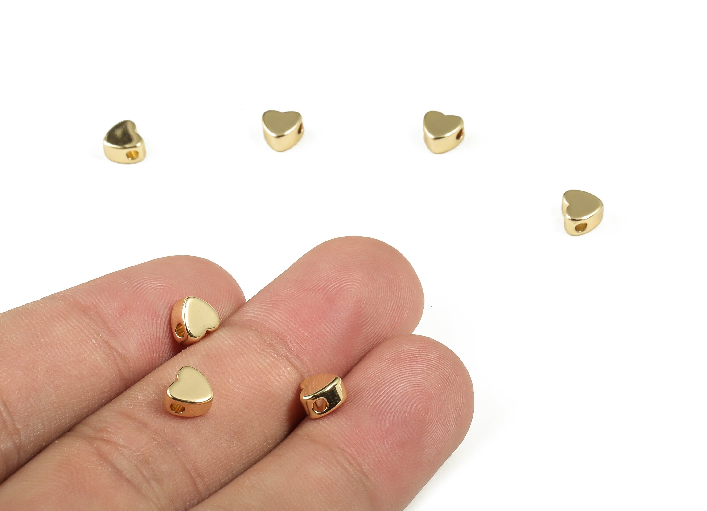 Brass Shiny Gold Plated Heart Beads - Heart Beads - Gold Tube Beads - Flat heart Bead - 18k Real Gold Plated Brass -5.65x5.4x3.24mm- RGP3271 - DOMEDBAZAAR