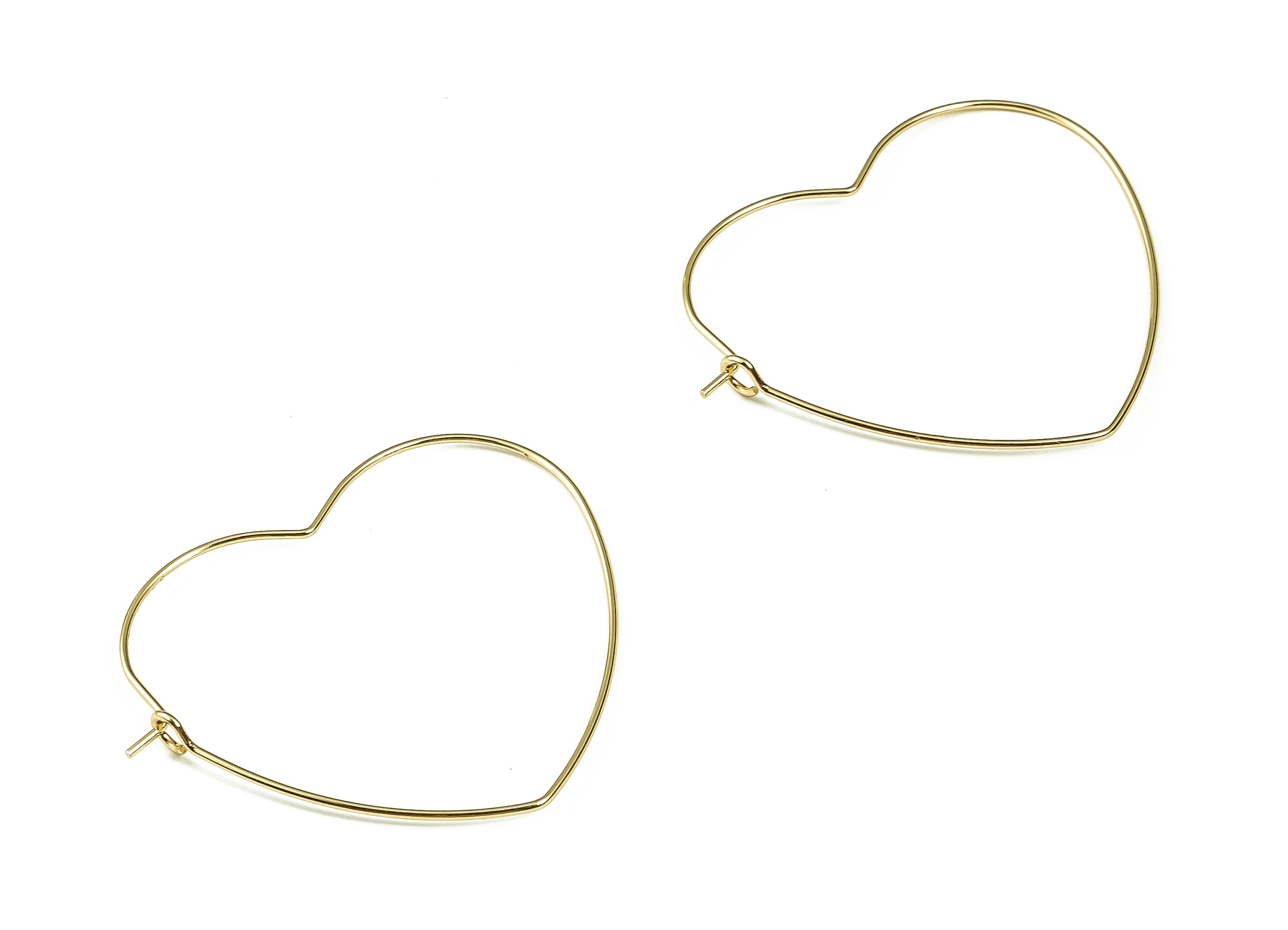 Brass Heart Hoop Earrings - Valentine Heart Earring - Gold Heart Hoops - Wire Hoops - 18k Real Gold Plated Brass -42.48x36.13x0.7mm- RGP3273 - DOMEDBAZAAR