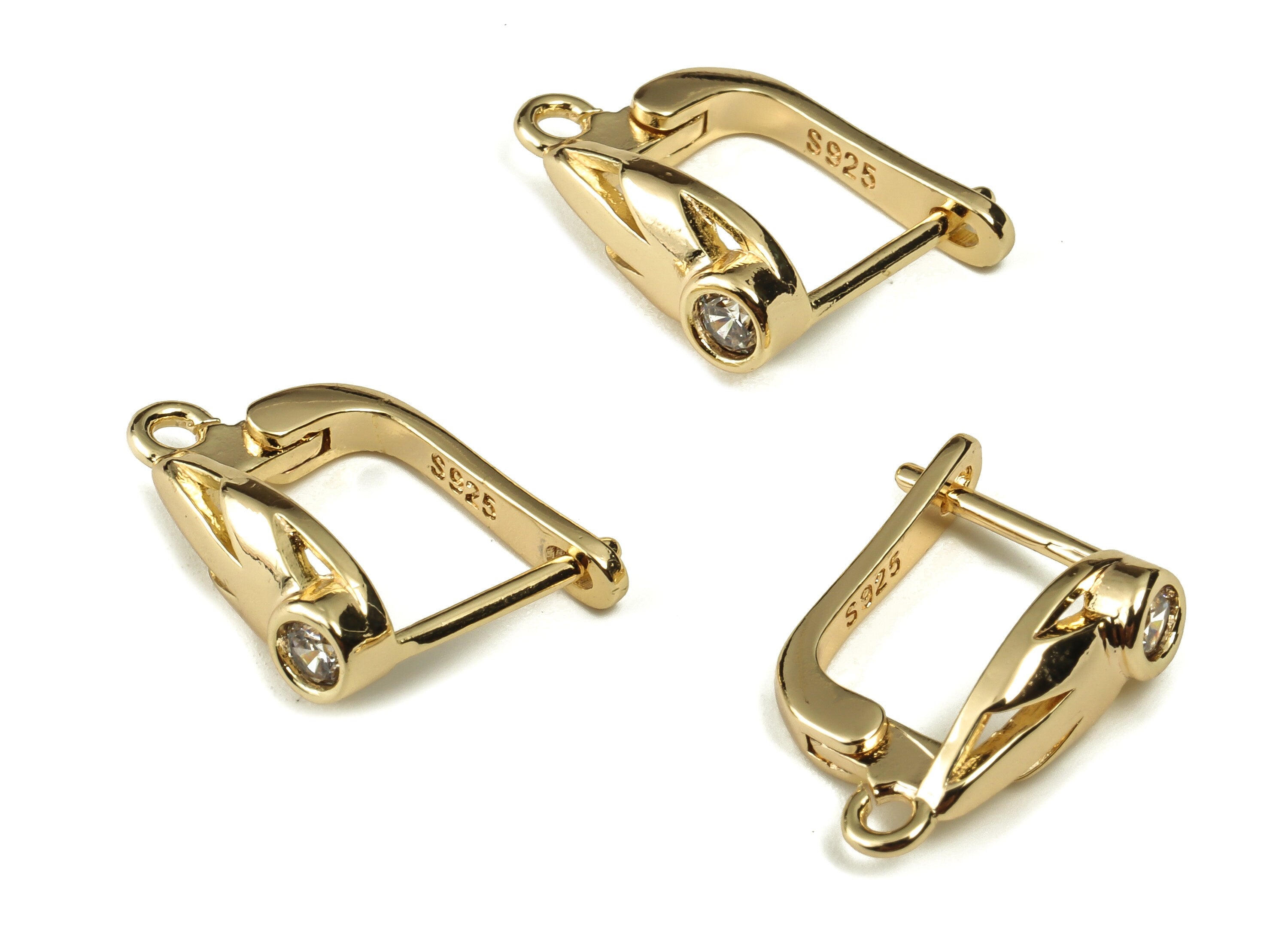 Brass Zircon 925 Silver Earring Stud - Brass Zircon Gold Earring Leverback - 18K Real Gold Plated Brass - 16.01× 13.77×3.11mm - RGP3188 - DOMEDBAZAAR