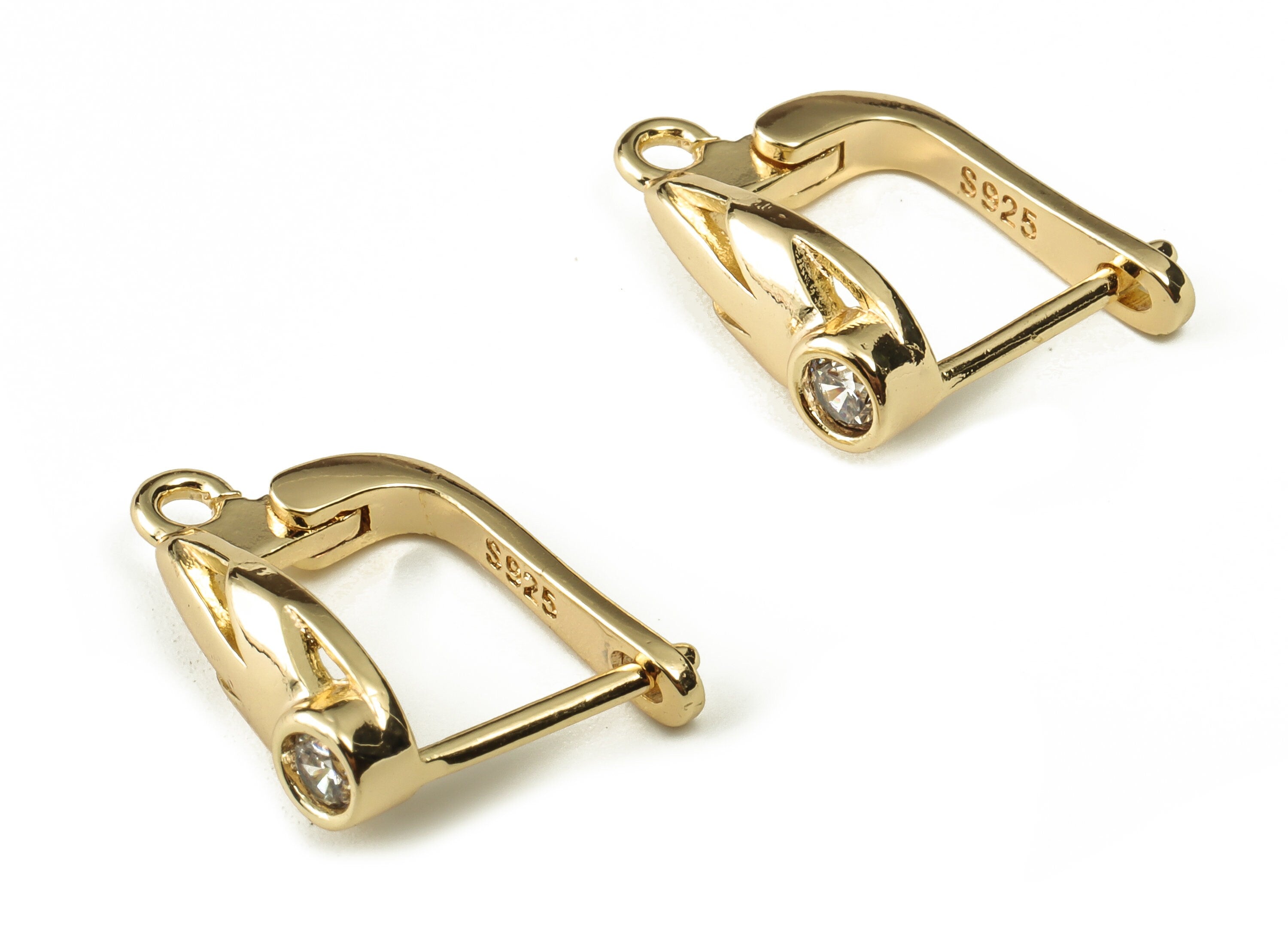 Brass Zircon 925 Silver Earring Stud - Brass Zircon Gold Earring Leverback - 18K Real Gold Plated Brass - 16.01× 13.77×3.11mm - RGP3188 - DOMEDBAZAAR