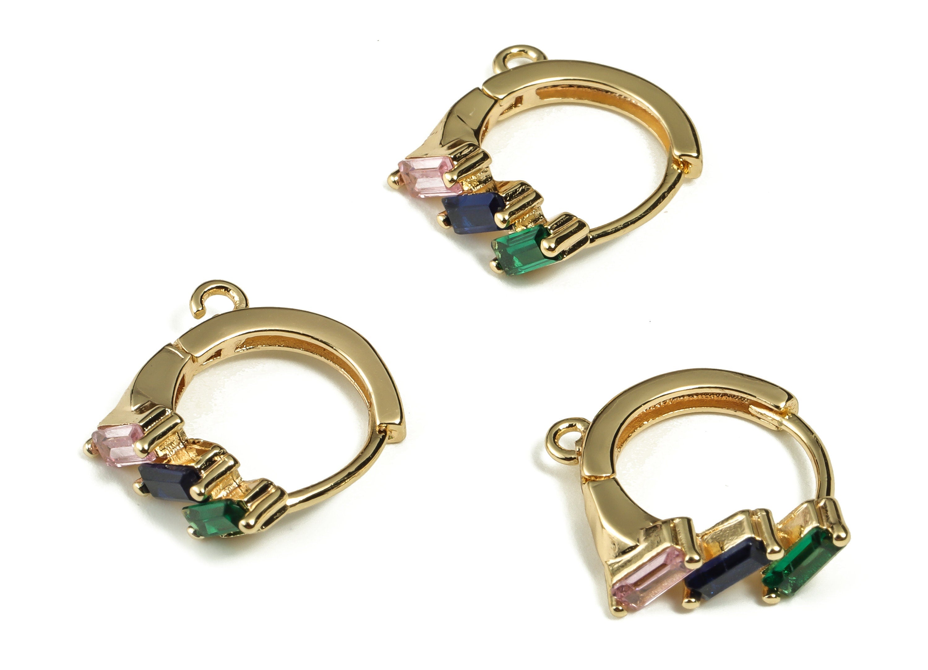 Zircon Round Huggie Earring – 18k Gold Plated Brass Earrings - Huggie Earring Hoops – DIY Earring Findings - 14.5×13.05×2.97mm - RGP3295 - DOMEDBAZAAR