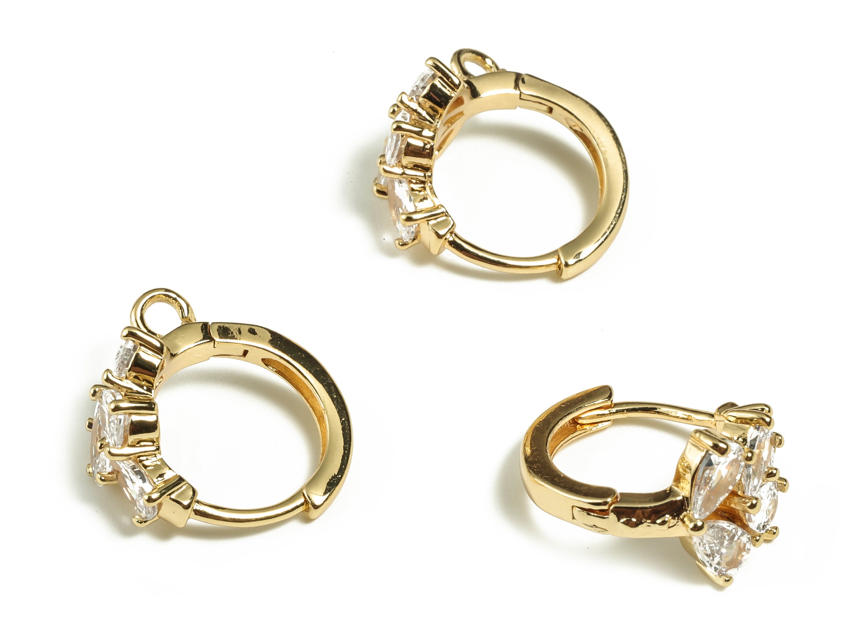 Brass Huggies Hoop Earrings - Hoop Earring with Loop - Earring Stud with Zircons – 18k Gold Plated Brass - 16.09×14.98×3.47mm - RGP3291 - DOMEDBAZAAR