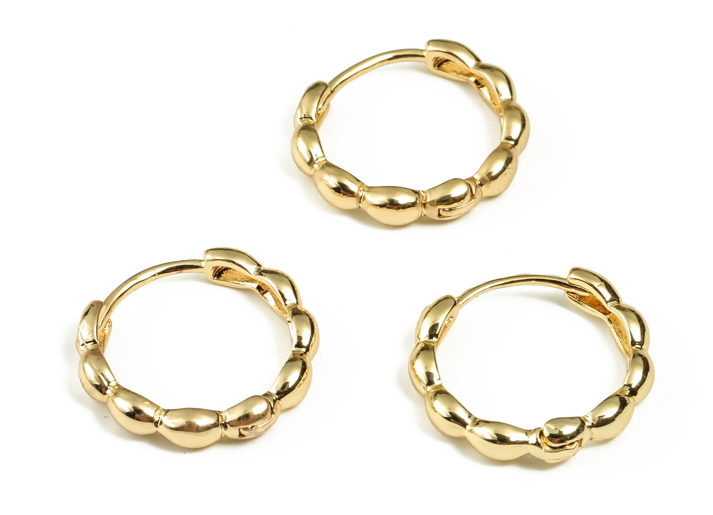 Brass Round Hoop - Beaded Shape Hoop Earrings – Chunky Wide Shiny Hoop Earrings – 18K Real Gold Plated Brass - 16.18×15.4×2.75mm - RGP3239 - DOMEDBAZAAR