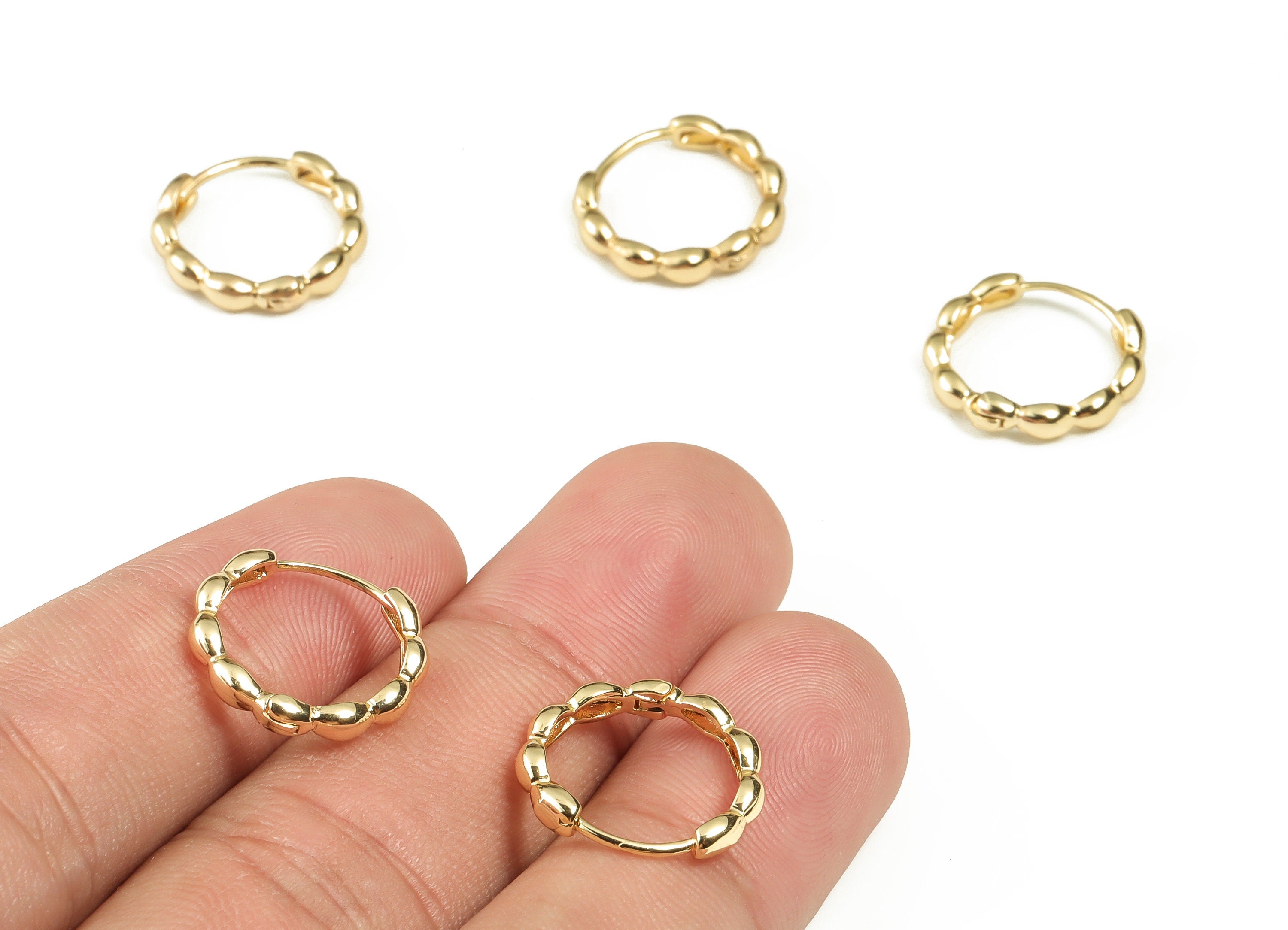 Brass Round Hoop - Beaded Shape Hoop Earrings – Chunky Wide Shiny Hoop Earrings – 18K Real Gold Plated Brass - 16.18×15.4×2.75mm - RGP3239 - DOMEDBAZAAR