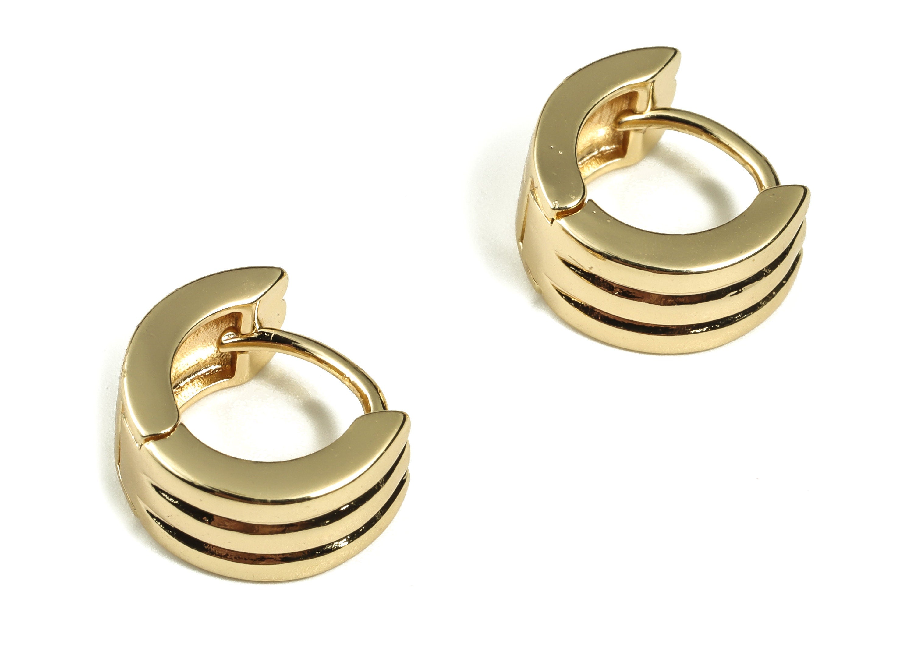 Brass Round Hoop Earrings - Dainty Earrings - Huggie Hoop Earrings -  18k Gold Plated Brass - Jewelry Supplies -14.03x12.45x2.73mm- RGP3201 - DOMEDBAZAAR