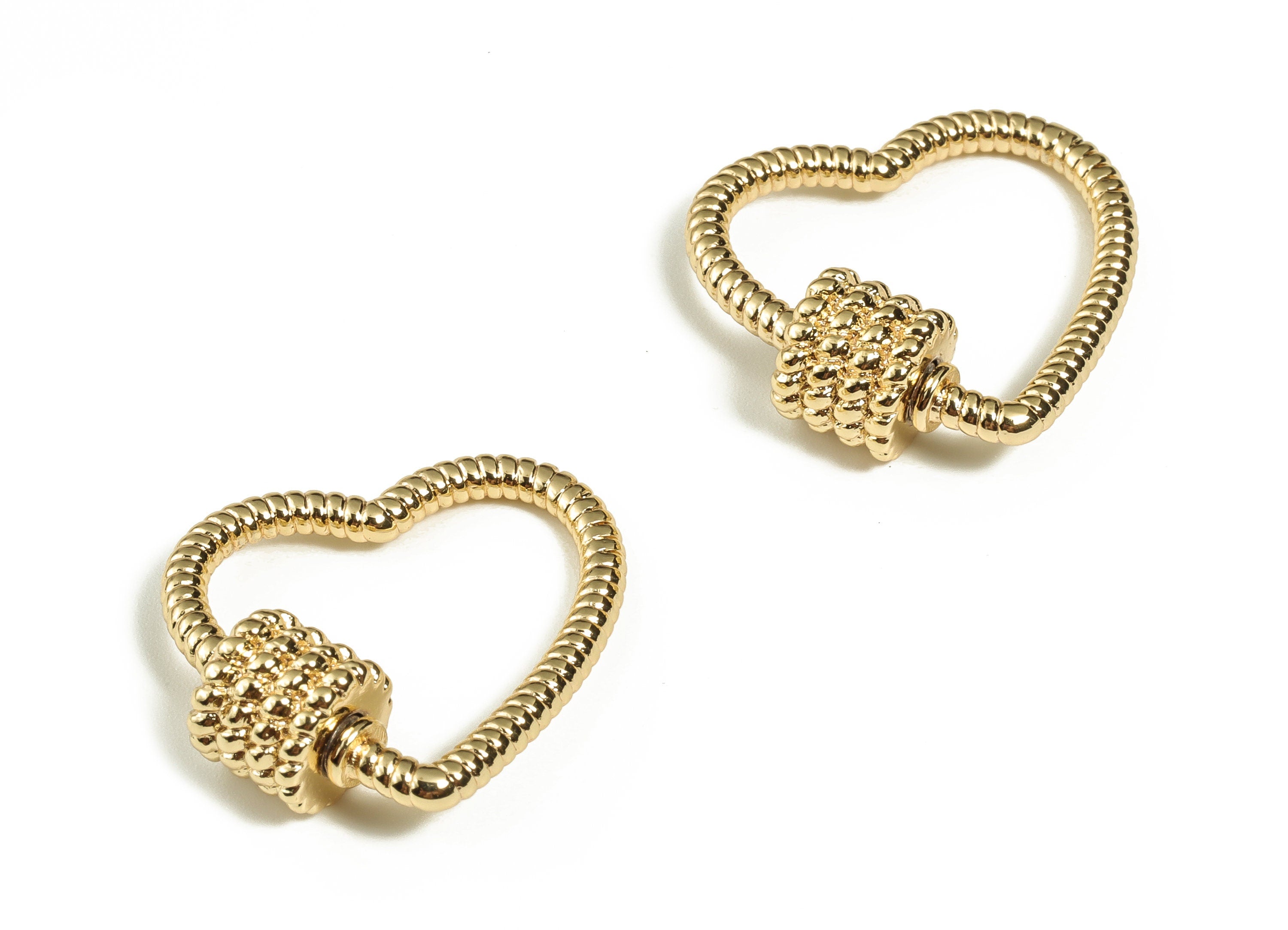 Brass Twist Heart Shaped Carabiner Pendant - 18K Real Gold Plated Brass Love Charm - Jewelry Making Supplies -22.87x23.37x7.98mm- RGP3202 - DOMEDBAZAAR
