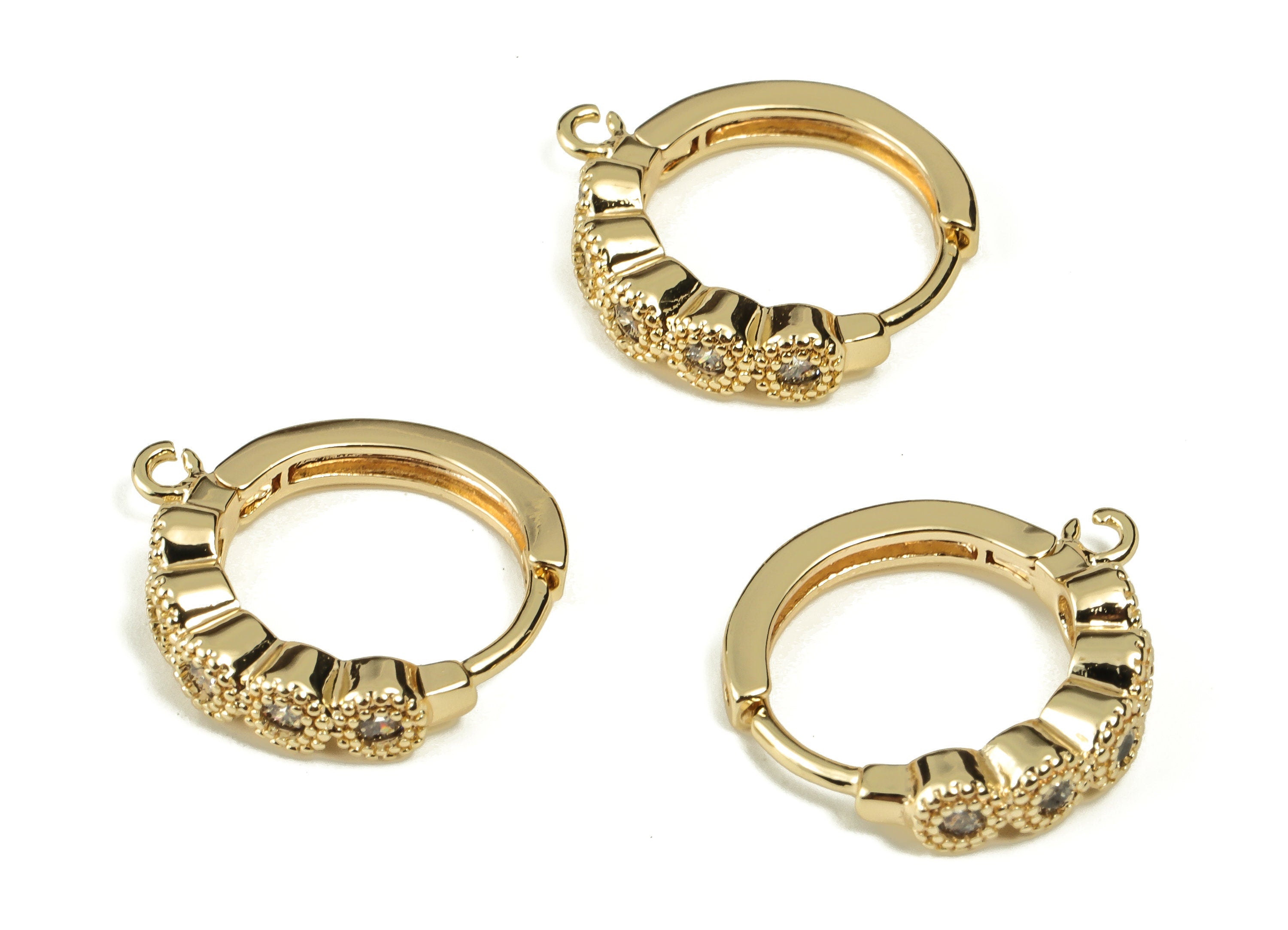 Brass Earring Round Huggie - Zircon Earring Hoop Huggie – 18K Real Gold Plated Brass - Earring Supplies - 18.18×16.49×3.06mm - RGP3217 - DOMEDBAZAAR