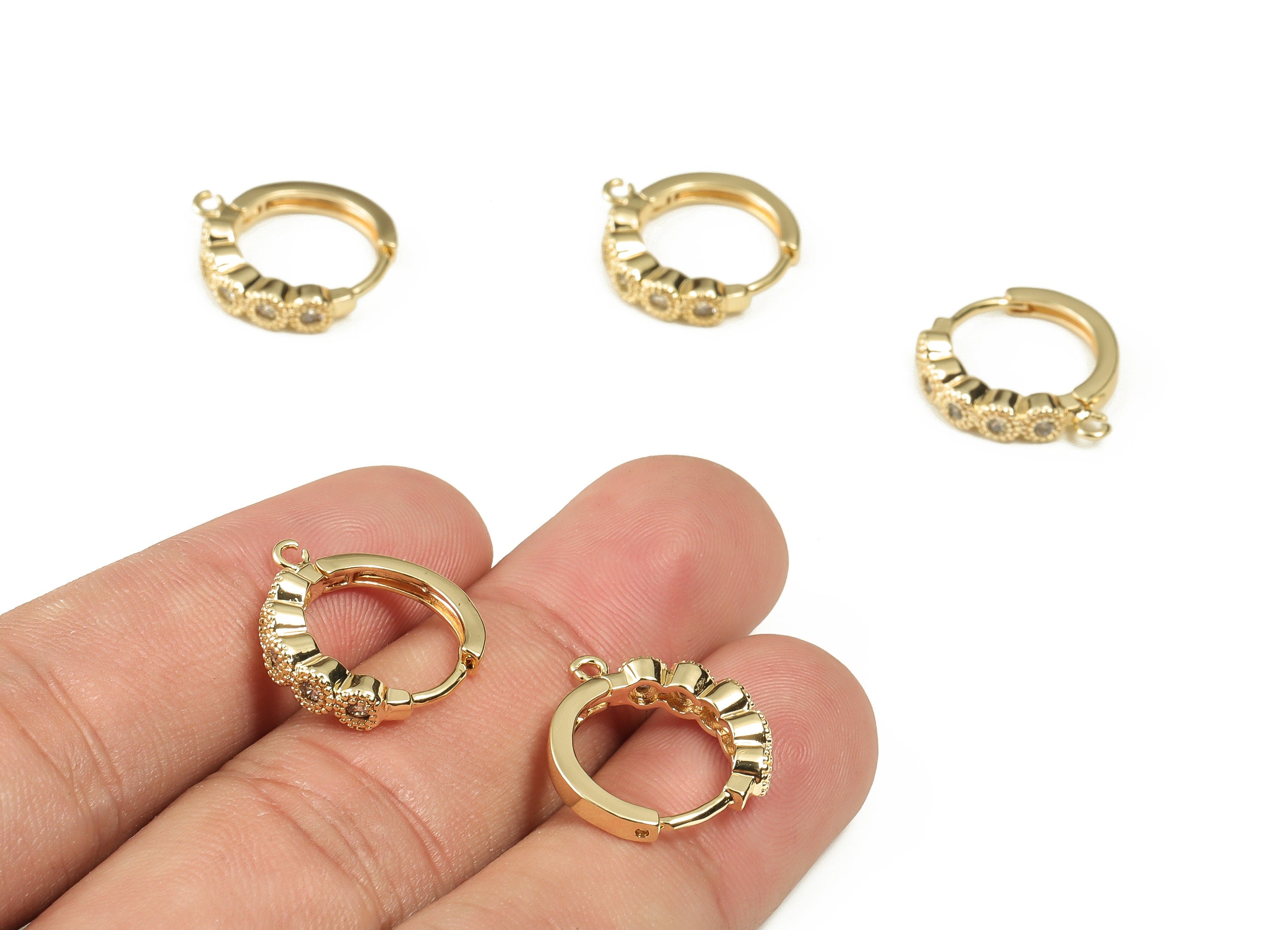 Brass Earring Round Huggie - Zircon Earring Hoop Huggie – 18K Real Gold Plated Brass - Earring Supplies - 18.18×16.49×3.06mm - RGP3217 - DOMEDBAZAAR
