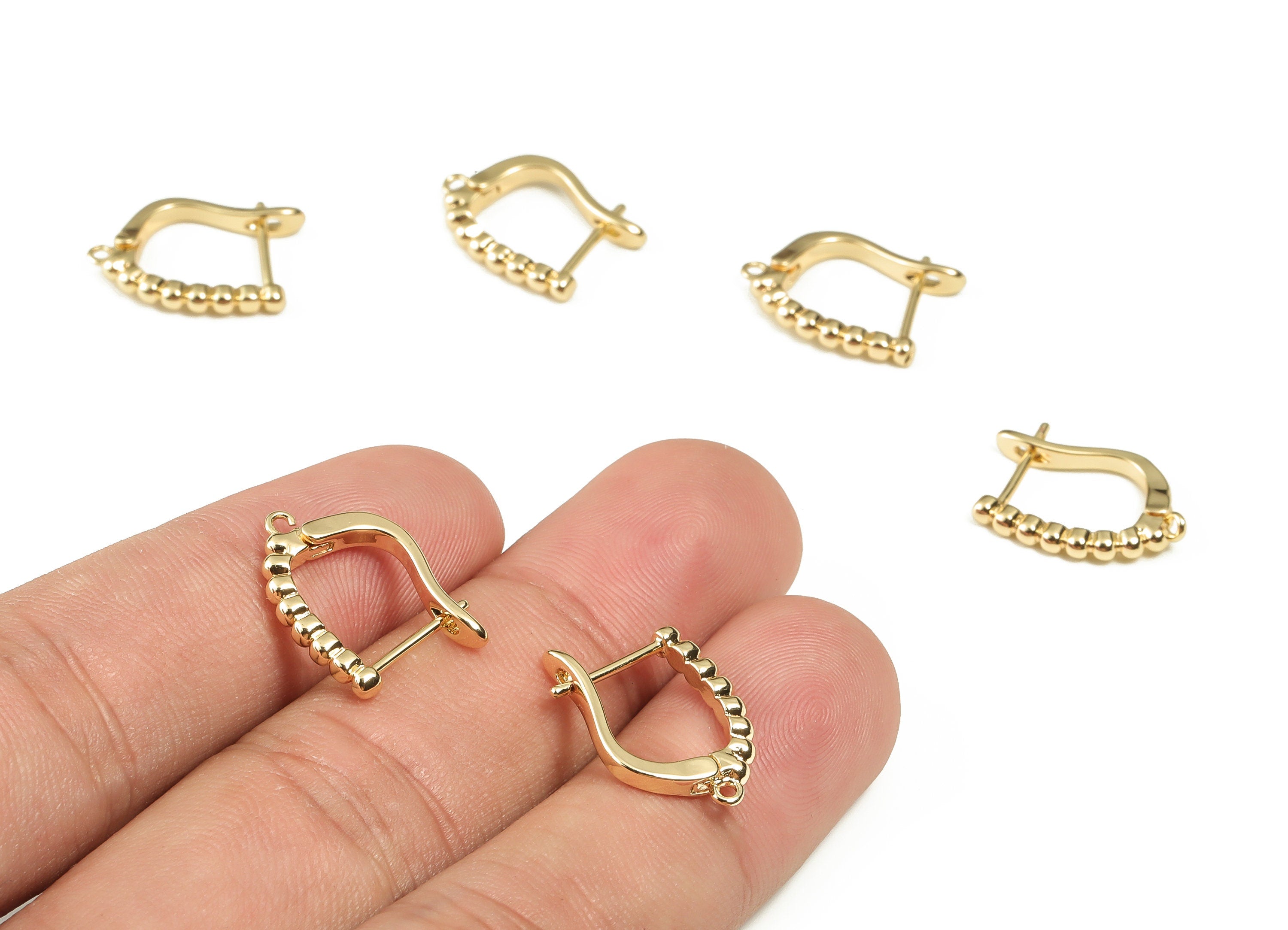 Beaded Hoop Earring with Open Ring – Huggie Earring Stud – DIY Earring Findings –18k Gold Plated Brass Earring -17.18×12.69×2.71mm - RGP3304 - DOMEDBAZAAR