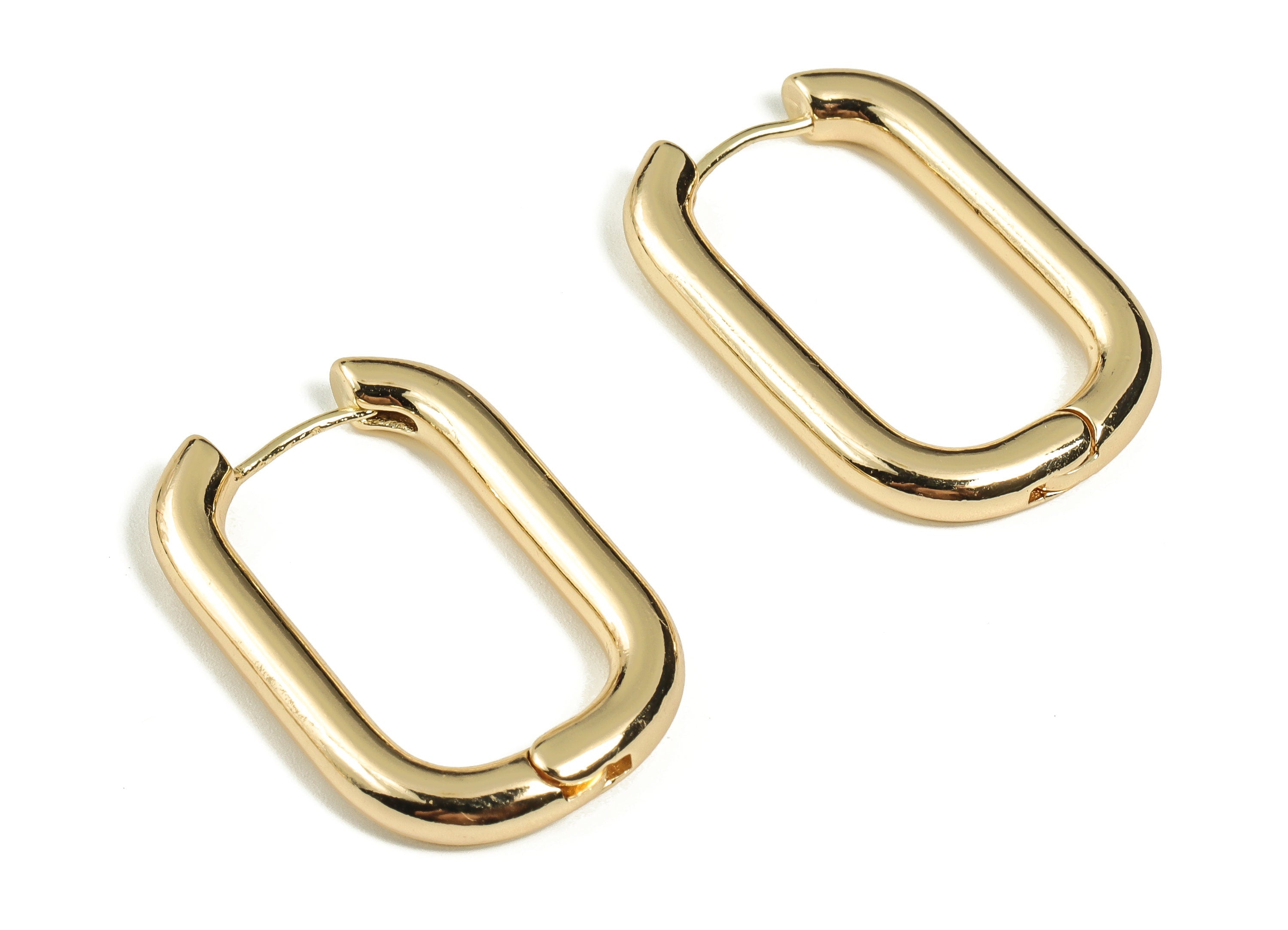 Rectangle Hoop Earrings – Small Huggie Hoops – U Shape Hoop – Minimal Earring - 18K Real Gold Plated Brass - 29.57×19.75×3.71mm - RGP3233 - DOMEDBAZAAR