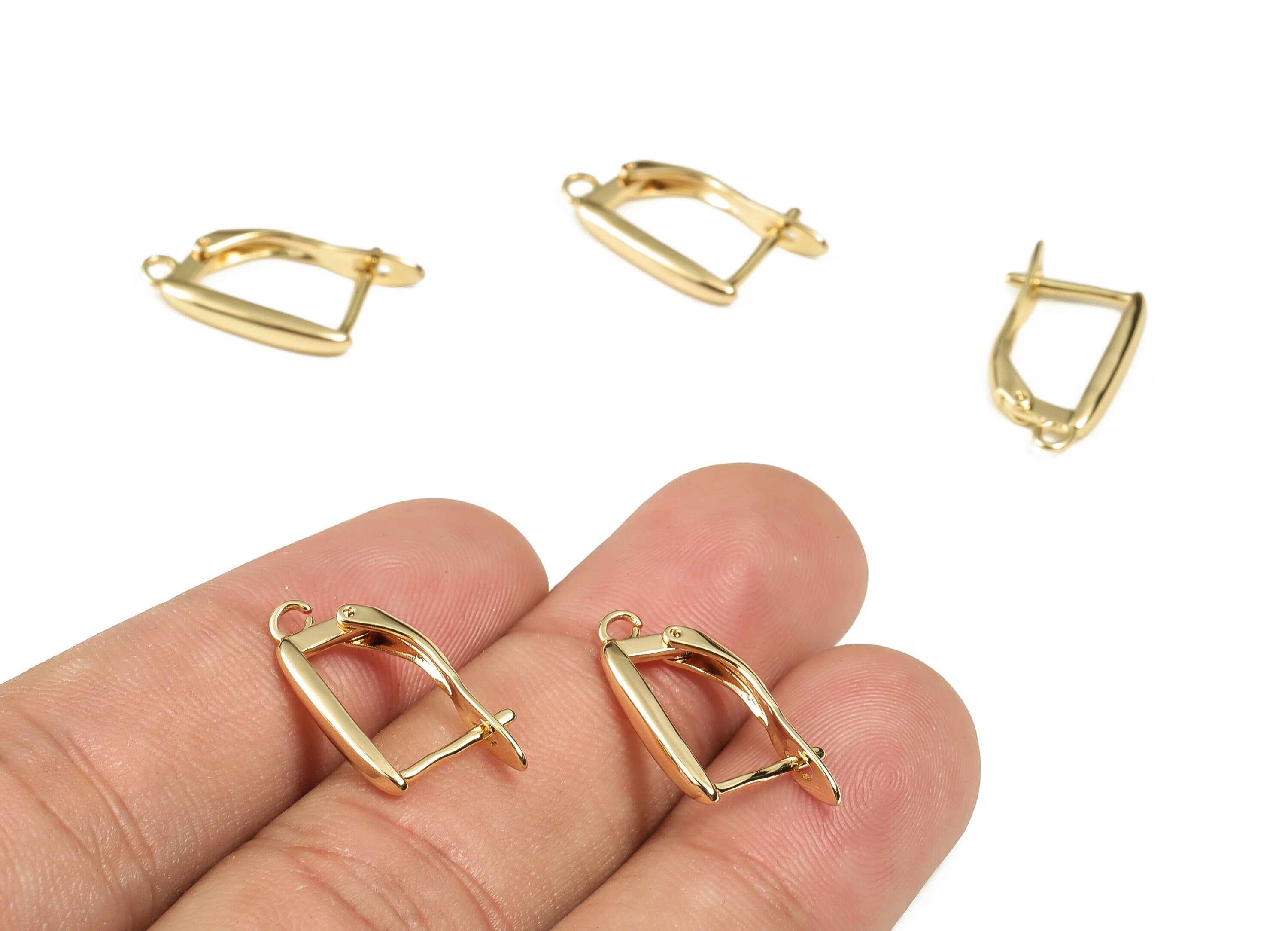 Brass Stud Earrings - Gold Plated Stud Earring with Loop - 18k Real Gold Plated Brass - Jewelry Making Supplies -21.04x10.96x1.77mm- RGP3277 - DOMEDBAZAAR