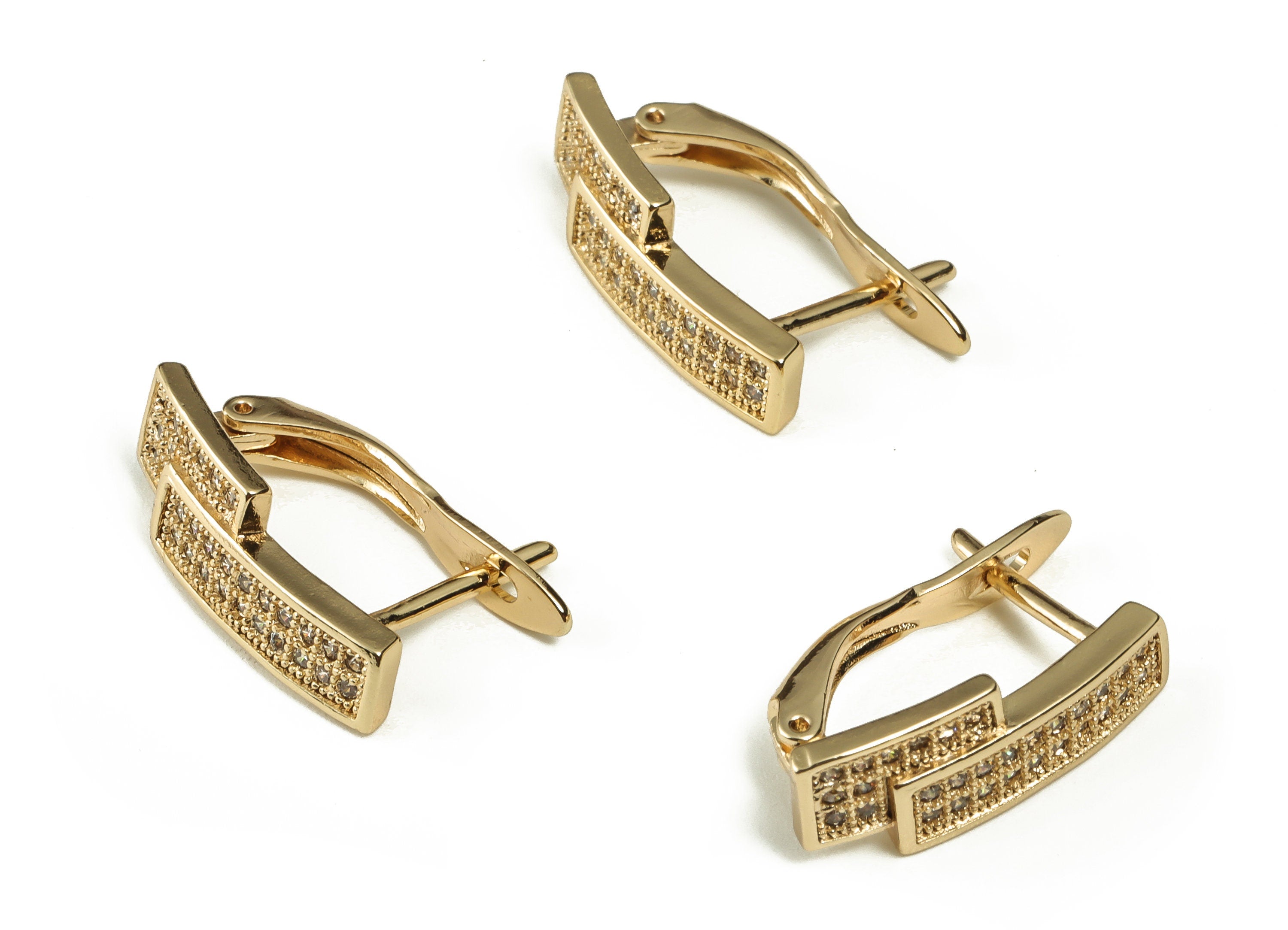Brass Bar Stud Earrings - Brass Earring Stud with Zircon – Women Stud Earrings - 18K Real Gold Plated Brass - 17.11×11.9×1.82mm - RGP3195 - DOMEDBAZAAR
