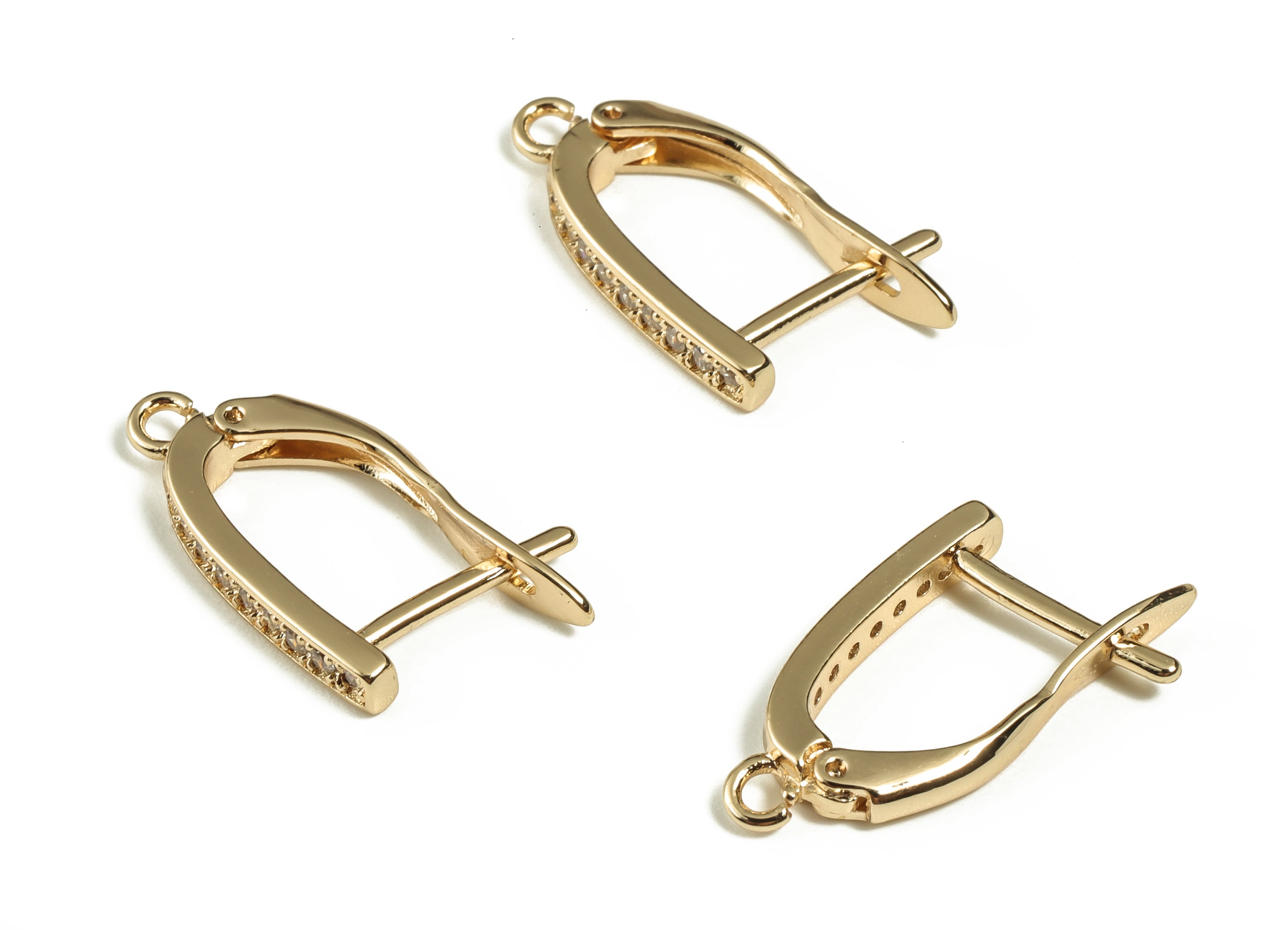 Zircon Bar Stud Earring – Open Ring Earring - Earring Finding – 18k Gold Plated Brass Leverback Earrings - 20.36× 22.25× 1.57mm - RGP3296 - DOMEDBAZAAR