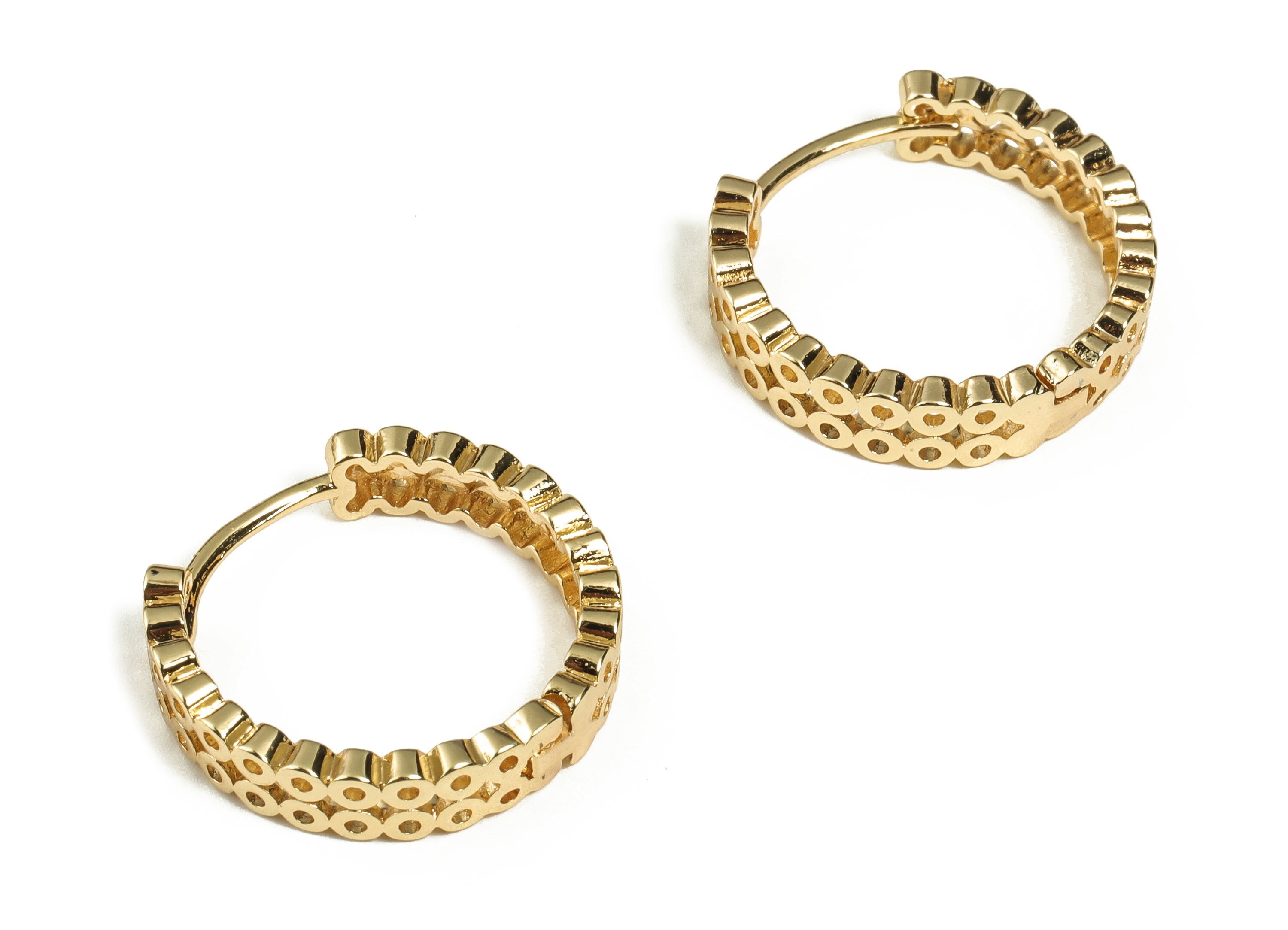 Round Huggie Hoop Earrings – Stylish Stud Earrings - 18K Real Gold Plated Brass Hoops – Dainty Hoop Earrings - 20.28×19.43×1.96mm - RGP3106 - DOMEDBAZAAR