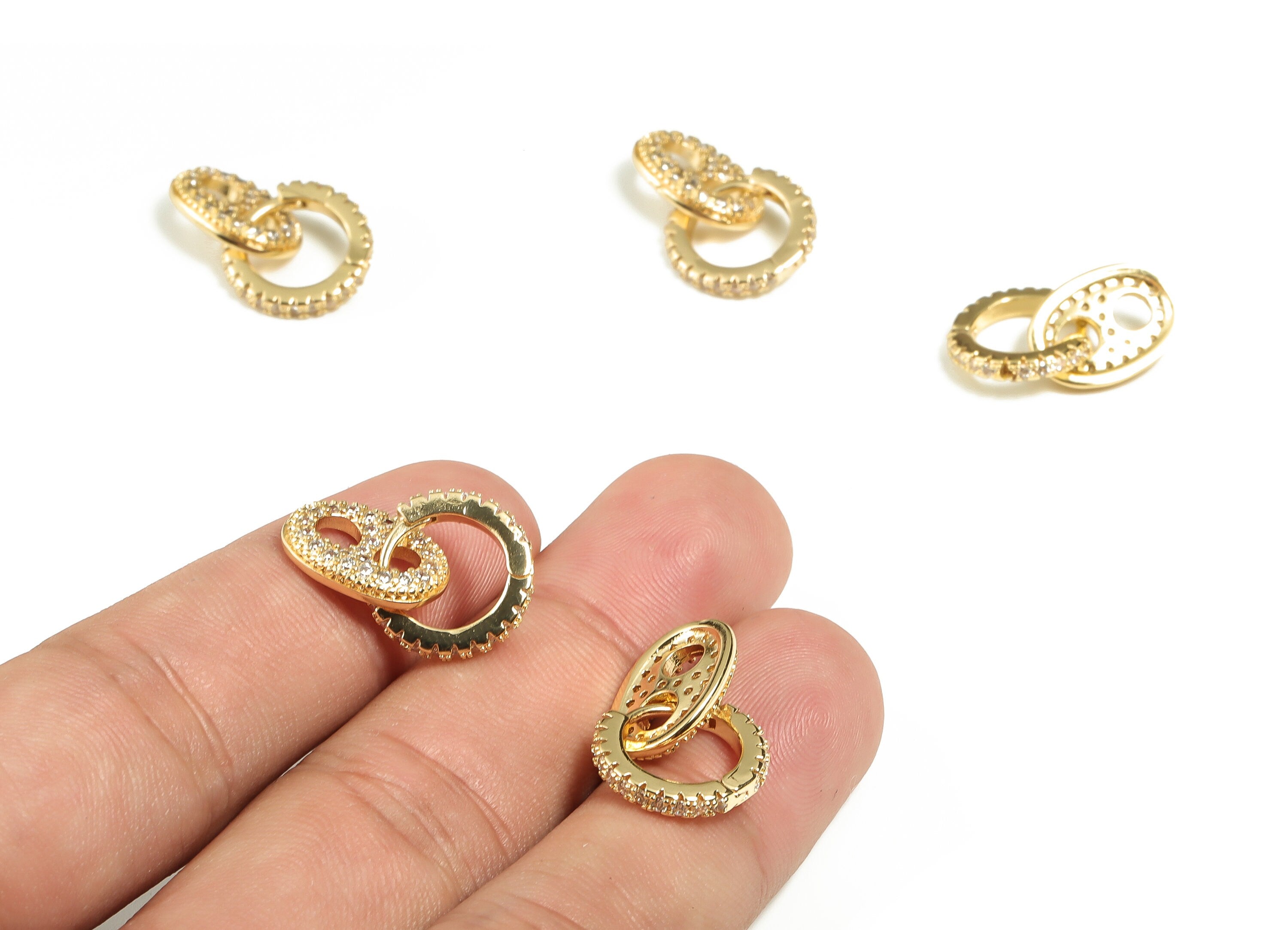 Brass Round Hoop Earring - Double Ring Hoop Earring with Zircon - 18K Real Gold Plated Brass - Jewelry Supplies -21.92x14.01x2.27mm- RGP3081 - DOMEDBAZAAR
