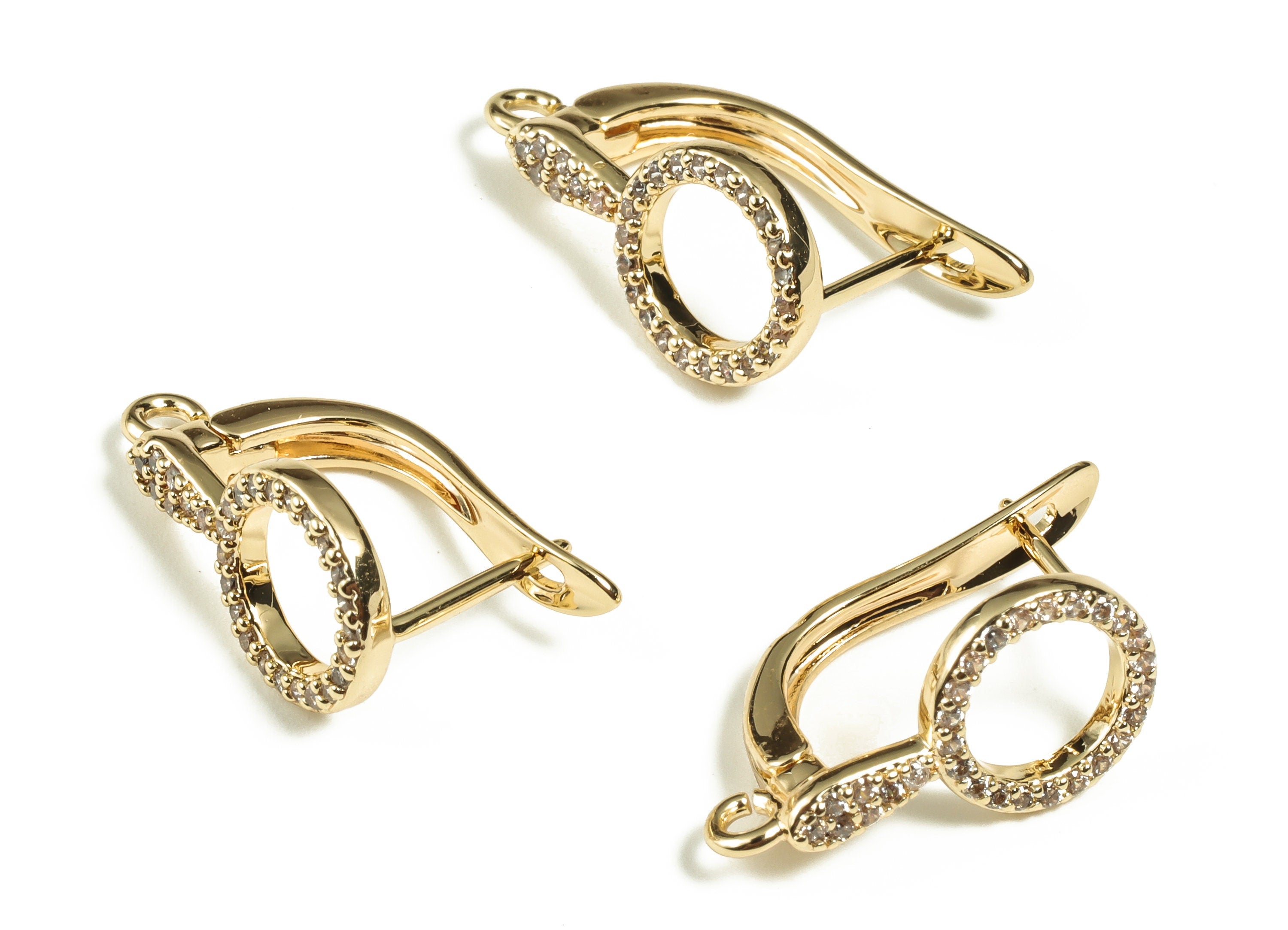Brass Stud Earrings – Dainty Circle Zircon Stud Earrings – Earring with Open Ring - 18K Real Gold Plated Brass 19.72x10.7x1.72mm- RGP3199 - DOMEDBAZAAR