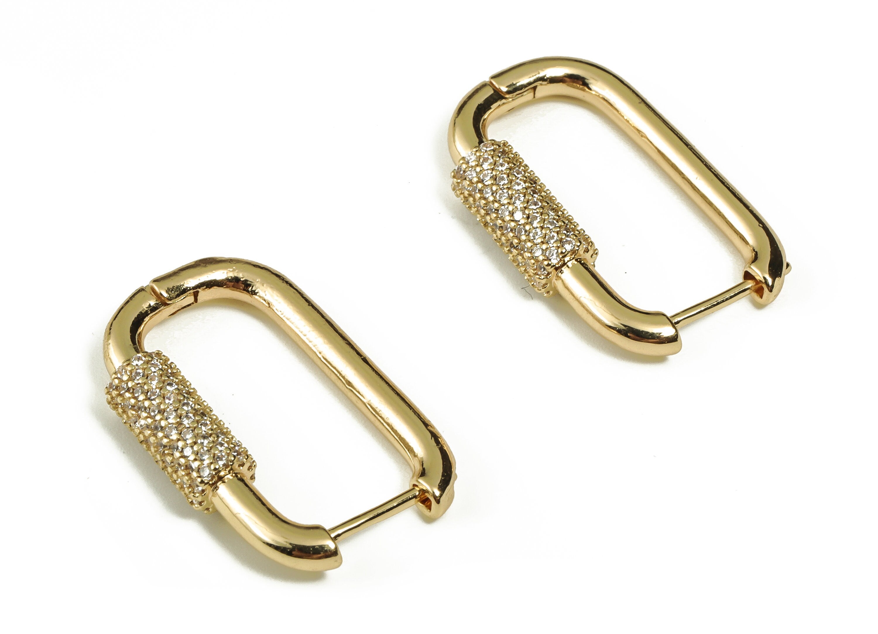 Brass Hoop Earrings – Zircon Huggie Hoop Earring - Stud Earring Findings – 18K Real Gold Plated Brass - 24.55×14.65×4.64mm - RGP3242 - DOMEDBAZAAR
