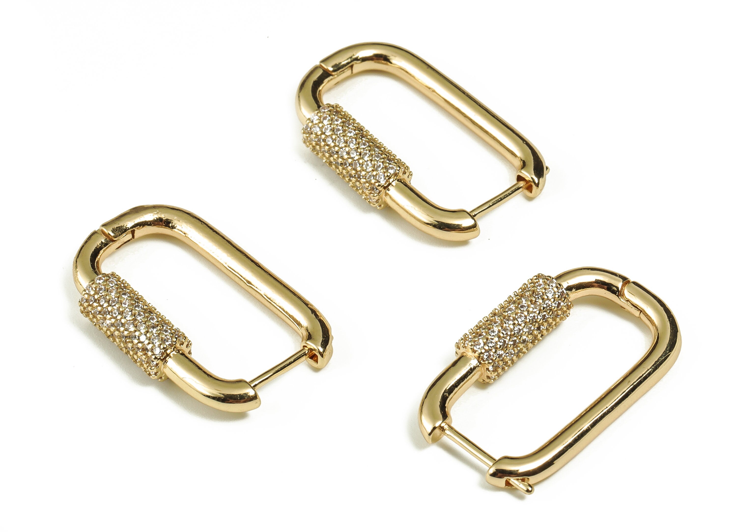 Brass Hoop Earrings – Zircon Huggie Hoop Earring - Stud Earring Findings – 18K Real Gold Plated Brass - 24.55×14.65×4.64mm - RGP3242 - DOMEDBAZAAR