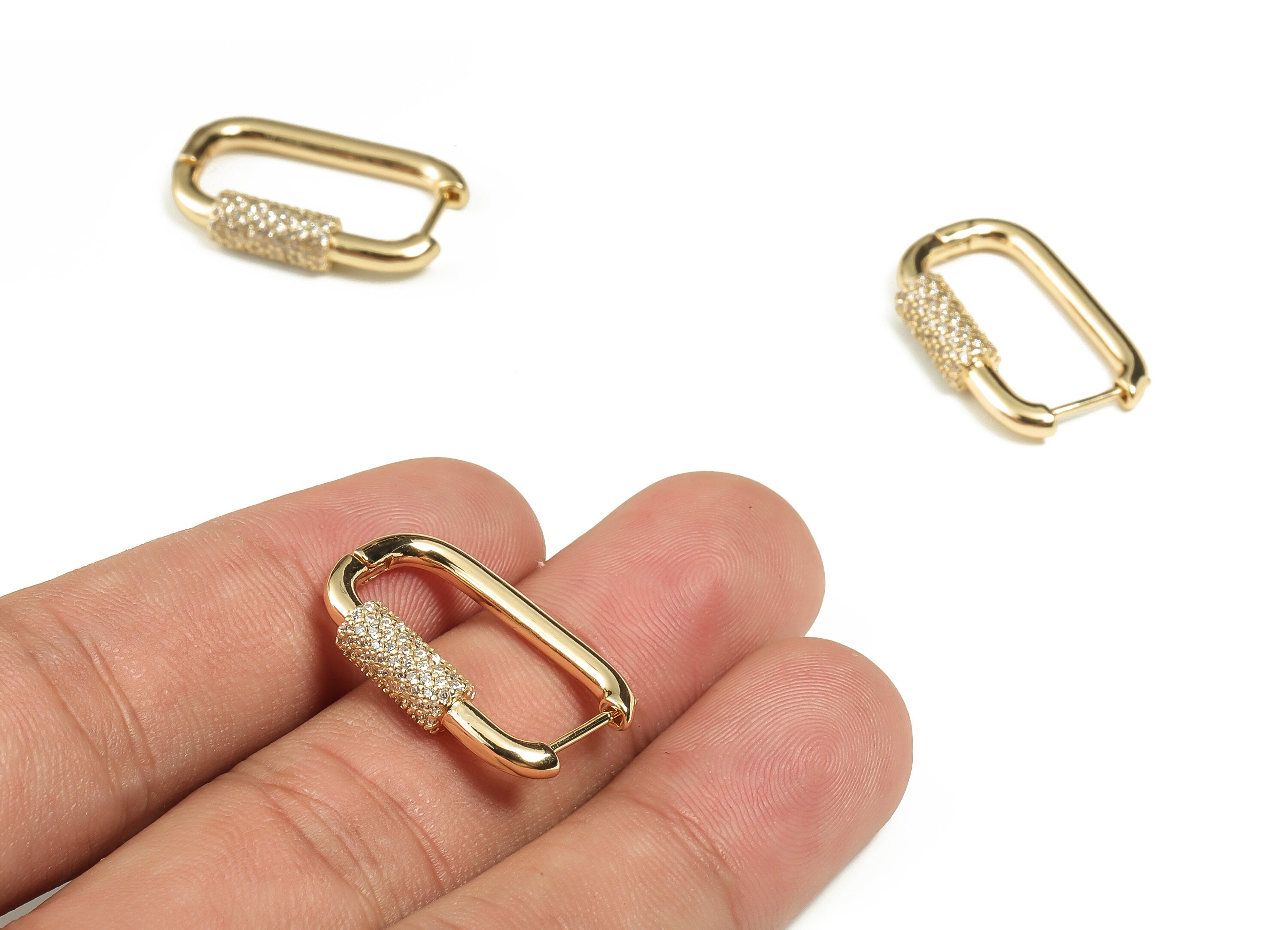 Brass Hoop Earrings – Zircon Huggie Hoop Earring - Stud Earring Findings – 18K Real Gold Plated Brass - 24.55×14.65×4.64mm - RGP3242 - DOMEDBAZAAR