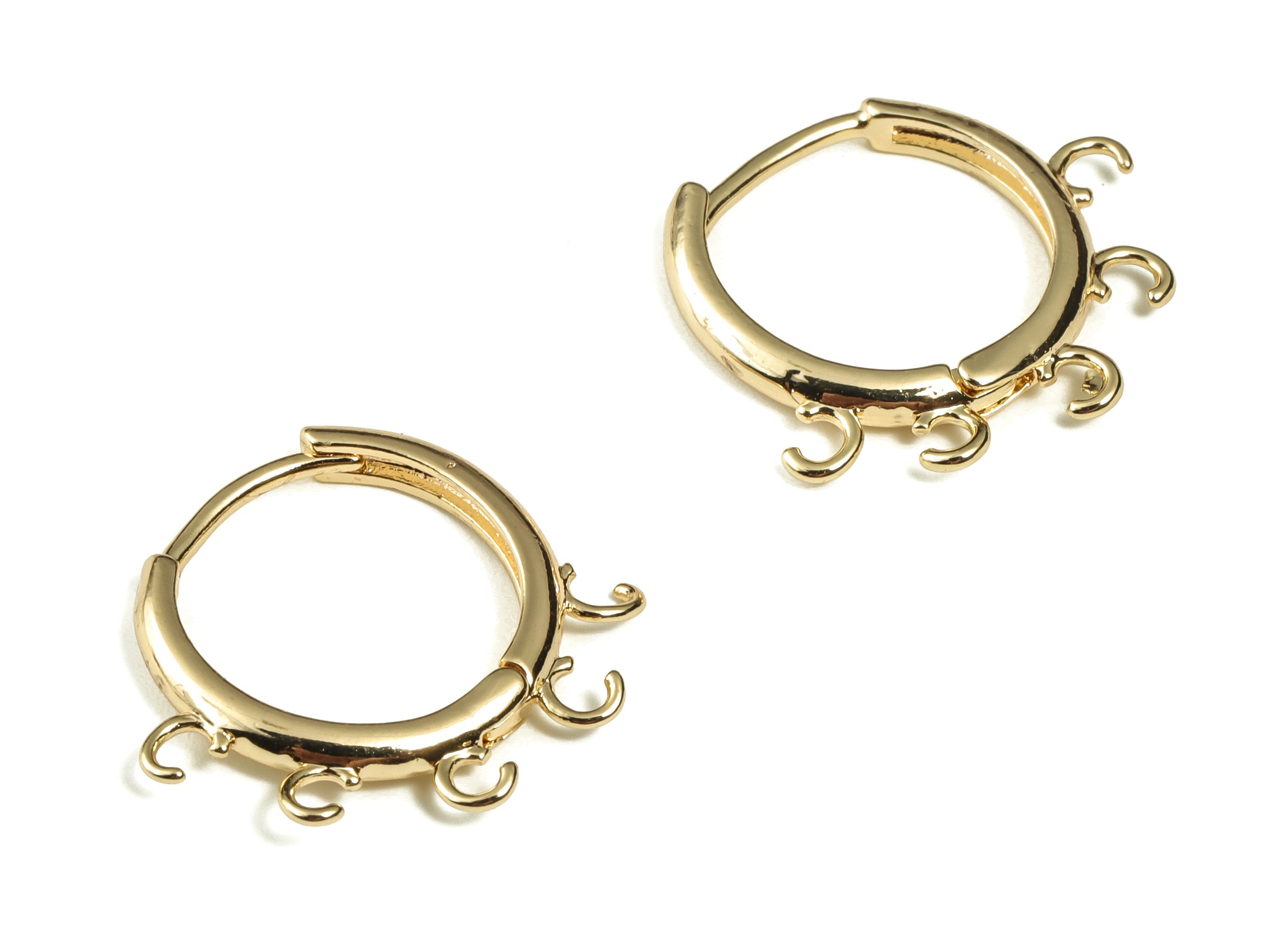 Gold Huggie Hoop Earrings - 18K Gold Plated Brass Hoop Findings - 5 Loops Gold Hoops - Jewelry Making Supplies - 21.38x18.73x2.51mm- RGP3278 - DOMEDBAZAAR