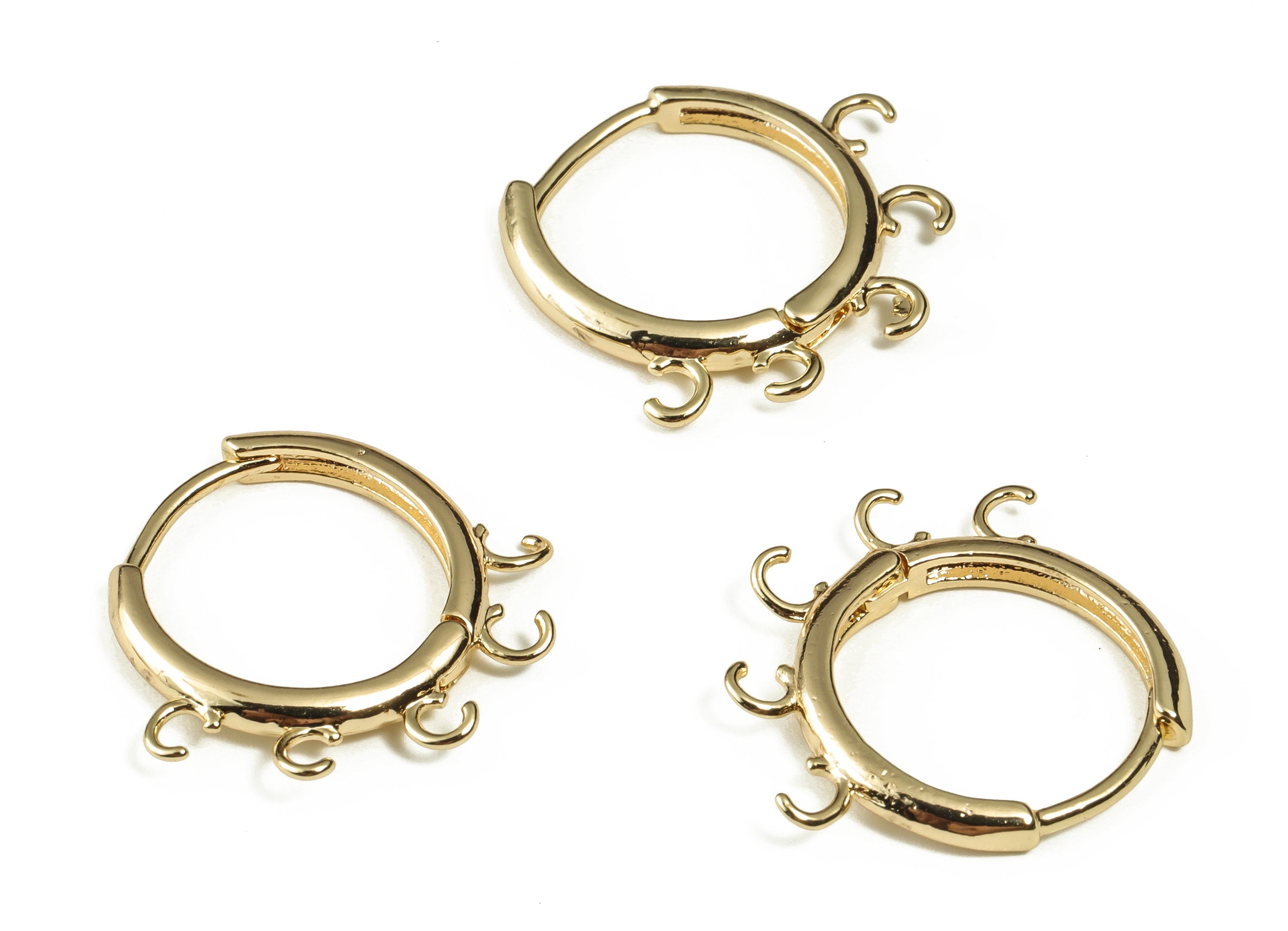 Gold Huggie Hoop Earrings - 18K Gold Plated Brass Hoop Findings - 5 Loops Gold Hoops - Jewelry Making Supplies - 21.38x18.73x2.51mm- RGP3278 - DOMEDBAZAAR