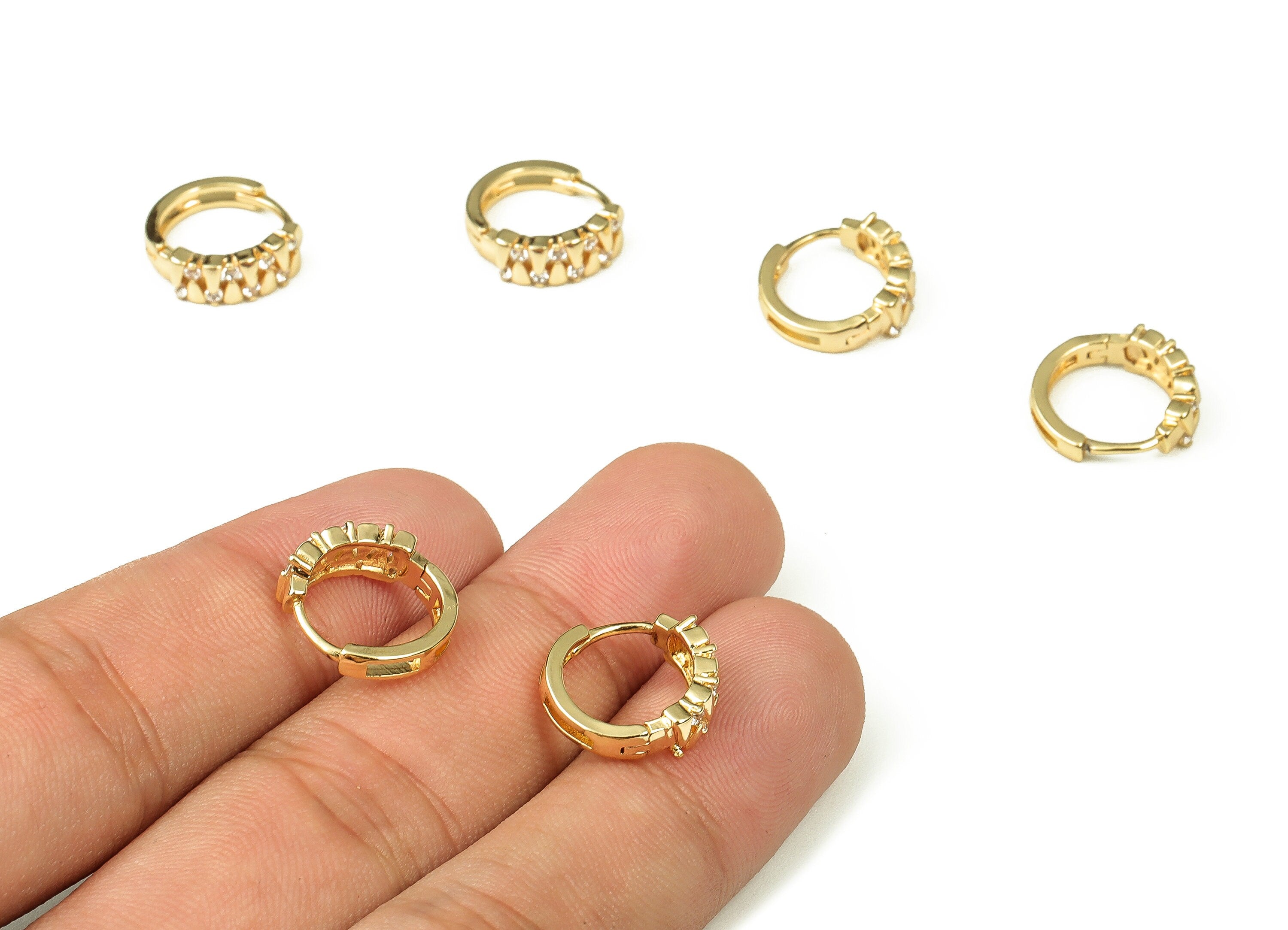 Brass Zircon Huggie Earring Charm – Gold Plated Earring Hoop - 18K Real Gold Plated Brass - Earring Findings - 13.74×12.8×1.87mm - RGP3244 - DOMEDBAZAAR