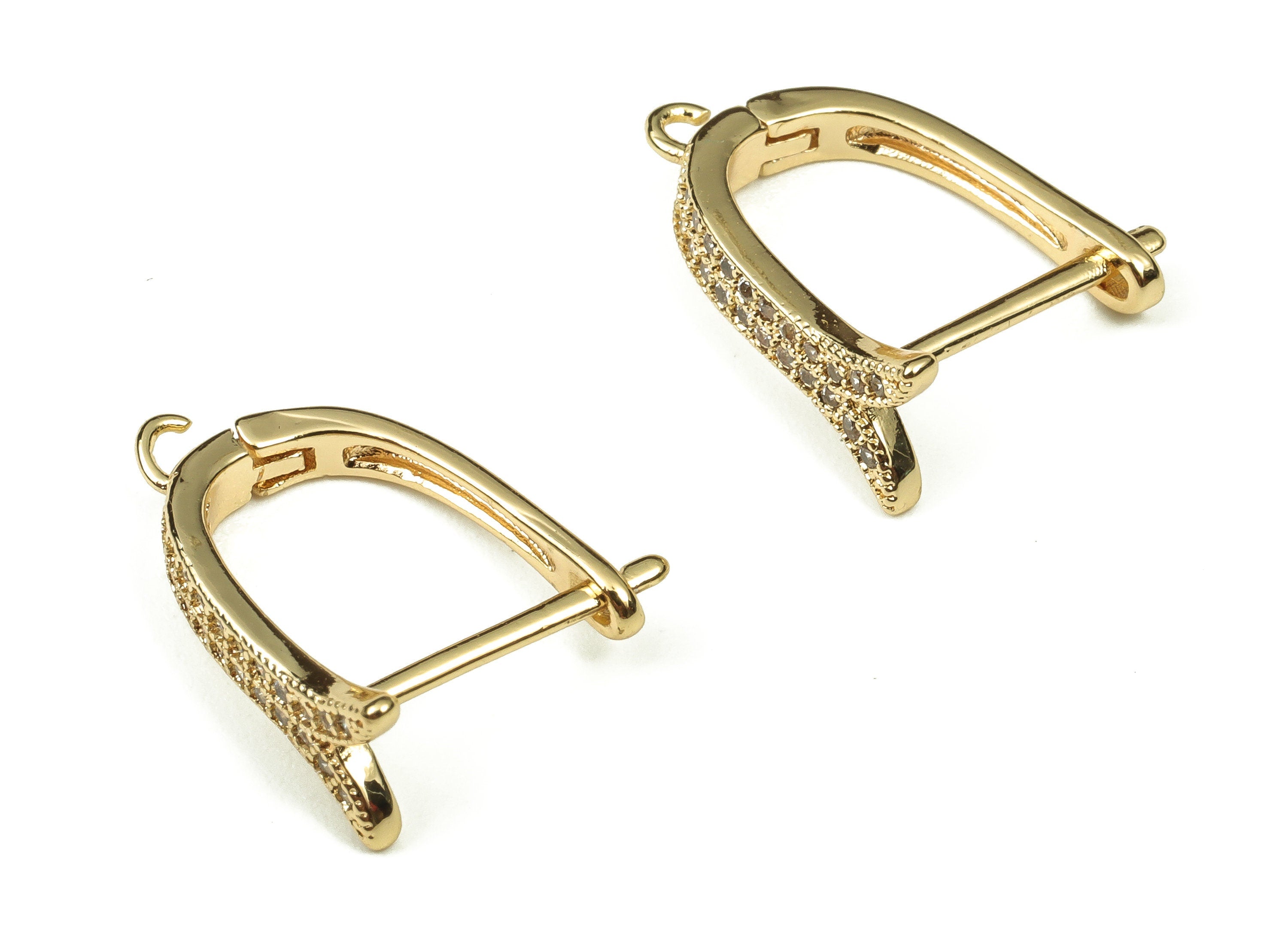 Brass Zircon Leverback Charm – Gold Plated Brass Earring Hoop - 18K Real Gold Plated Brass – Earring Findings - 17.77×13.91×1.56mm - RGP3266 - DOMEDBAZAAR
