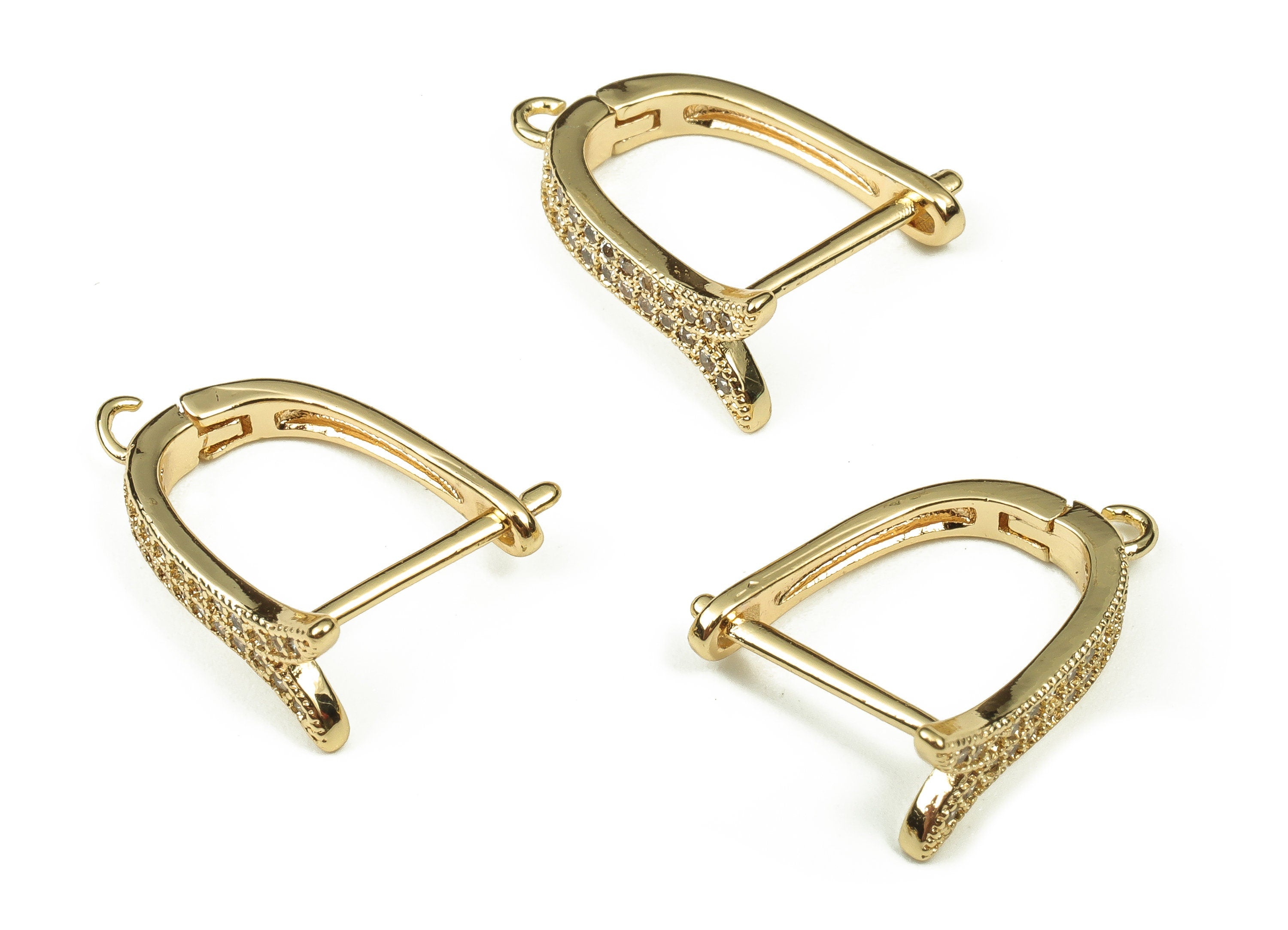 Brass Zircon Leverback Charm – Gold Plated Brass Earring Hoop - 18K Real Gold Plated Brass – Earring Findings - 17.77×13.91×1.56mm - RGP3266 - DOMEDBAZAAR