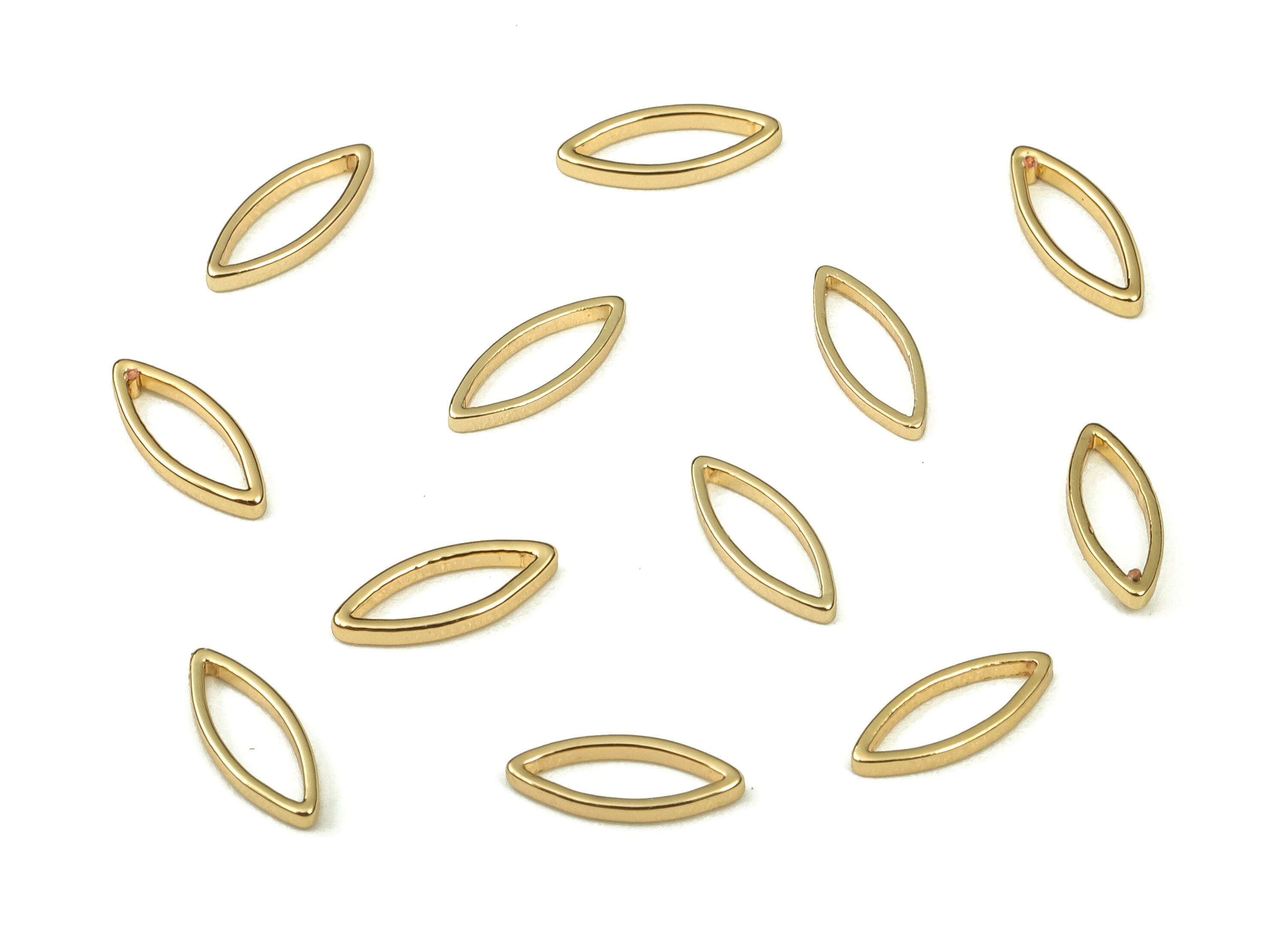 Brass Marquise Link Connector - Marquise Earring Charms - Oval Pendant Charms - 18K Real Gold Plated Brass – 8x3x0.5mm- RGP3317-8 - DOMEDBAZAAR
