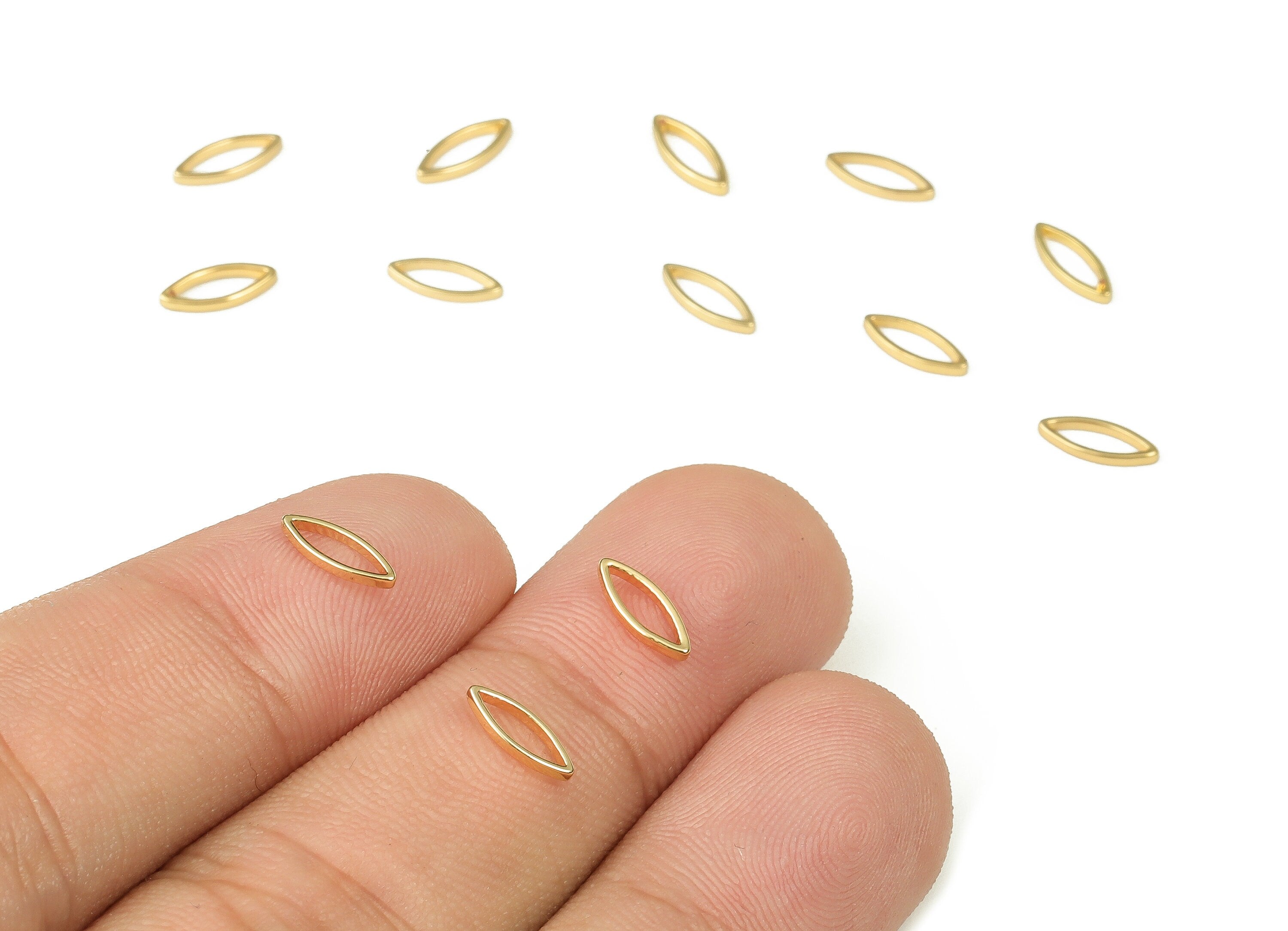 Brass Marquise Link Connector - Marquise Earring Charms - Oval Pendant Charms - 18K Real Gold Plated Brass – 8x3x0.5mm- RGP3317-8 - DOMEDBAZAAR