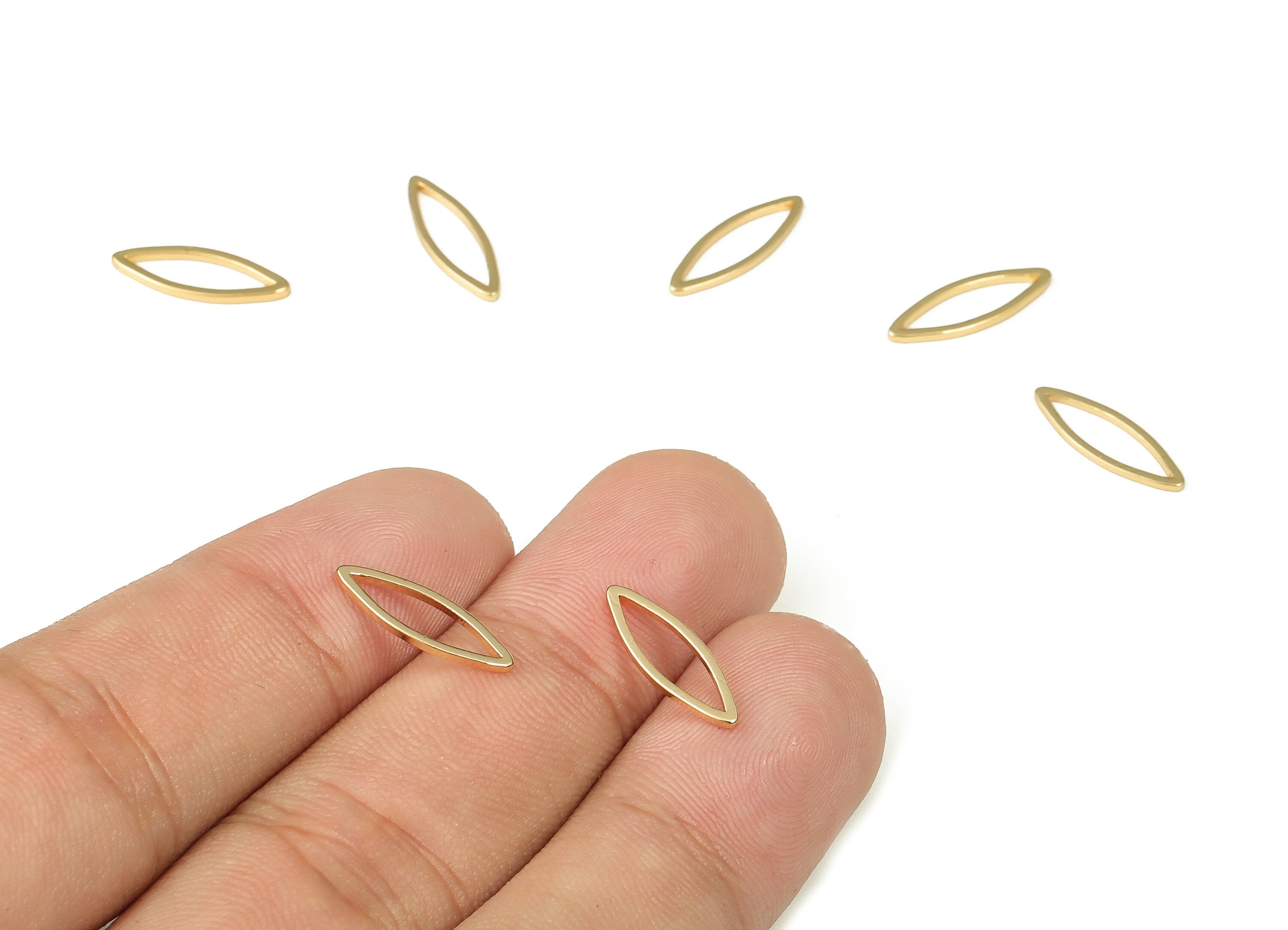 Brass Marquise Pendant – Marquise Earring Charm - Gold Tone Marquise Connectors - 18K Real Gold Plated Brass – 15x5x1mm - RGP3317-15 - DOMEDBAZAAR