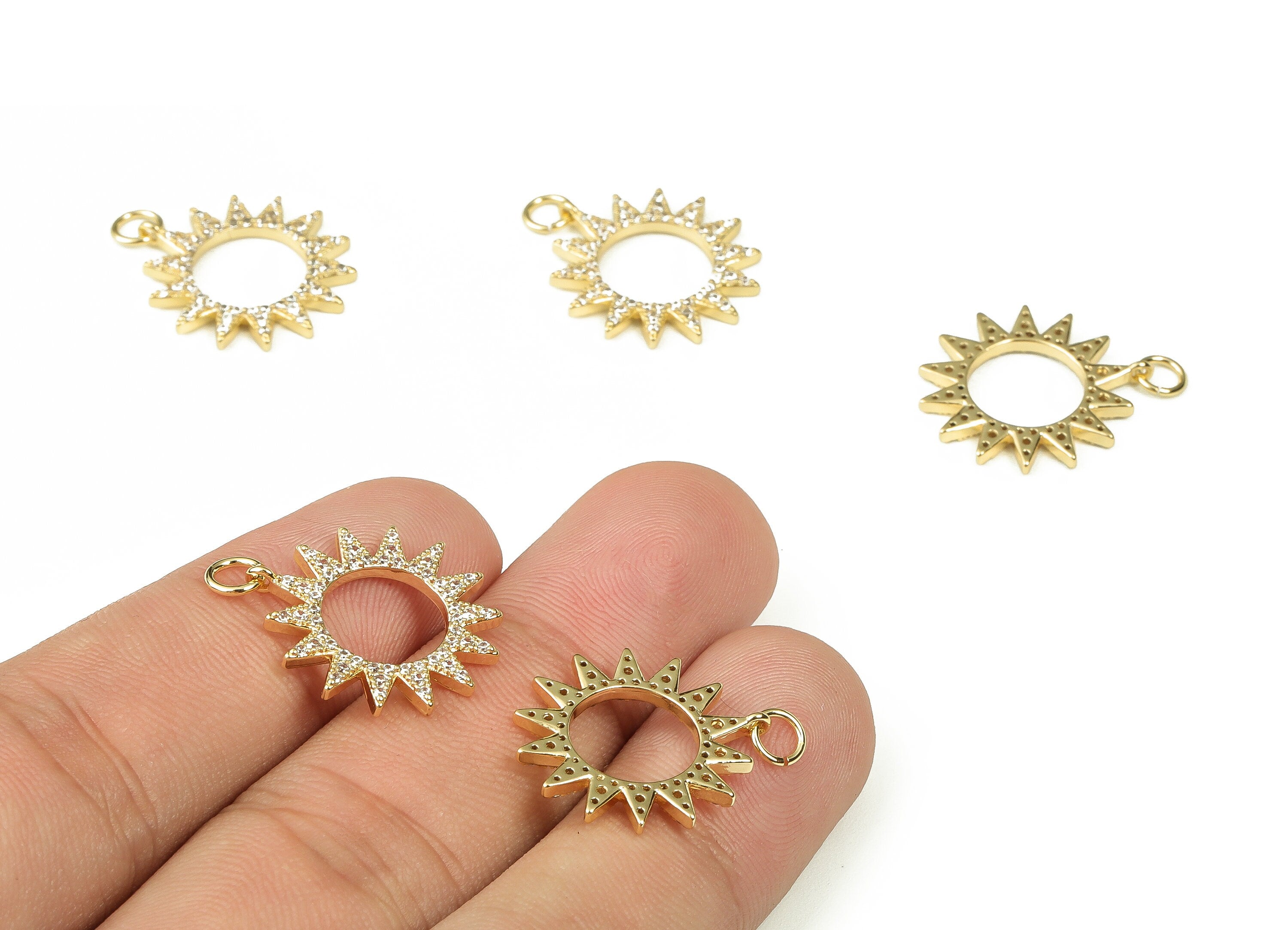 Brass Round Sun Charms with Zircon - Brass Zircon Round Charms - 18K Real Gold Plated Brass - Jewelry Supplies -19.96x17.87x1.82mm- RGP3358 - DOMEDBAZAAR
