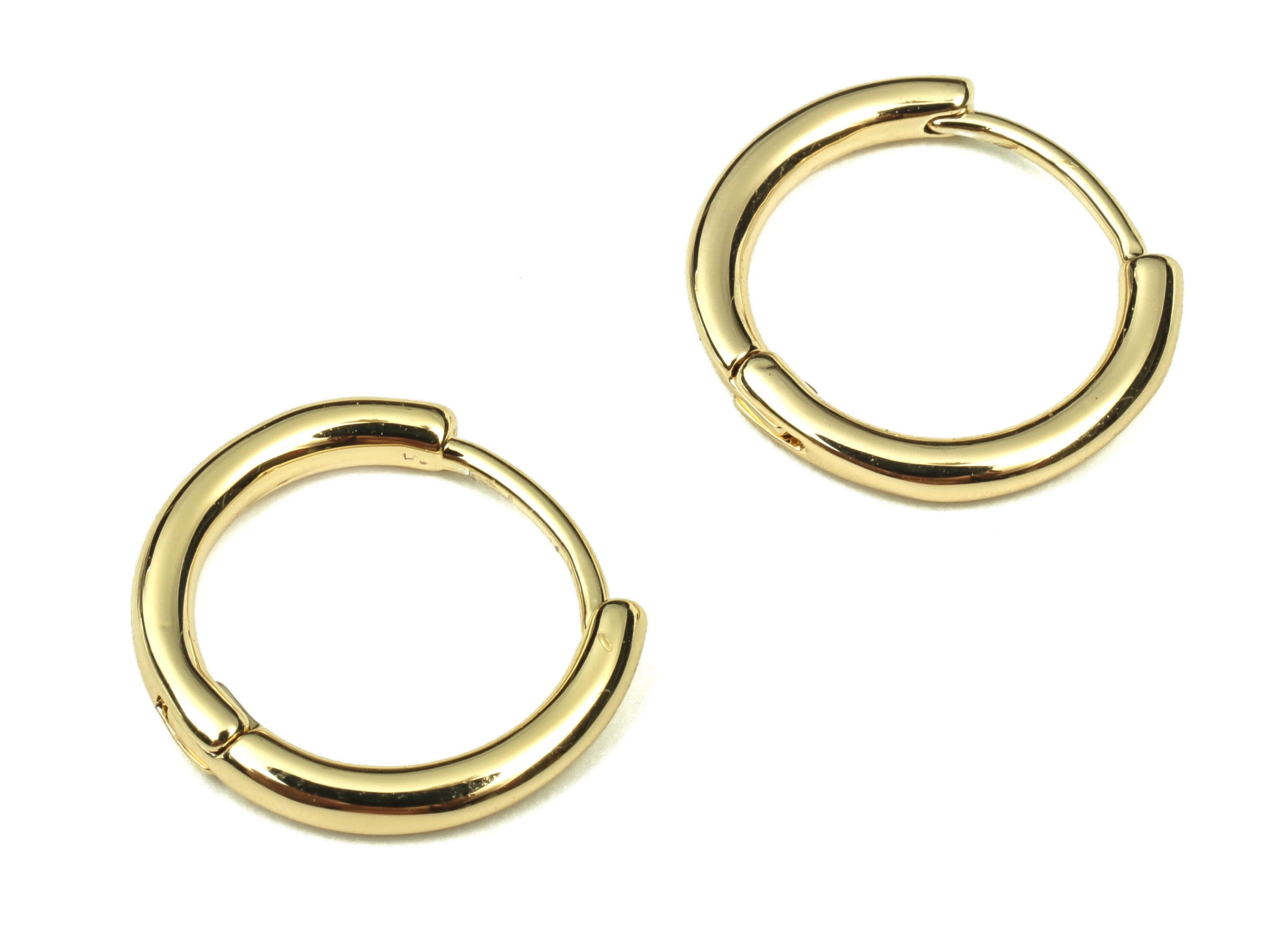 Brass Round Hoop Earrings - Brass Circle Hoop Studs - 18k Real Gold Plated Brass Hoops - Jewelry Making Supplies -14.2x13.03x1.65mm- RGP3360 - DOMEDBAZAAR