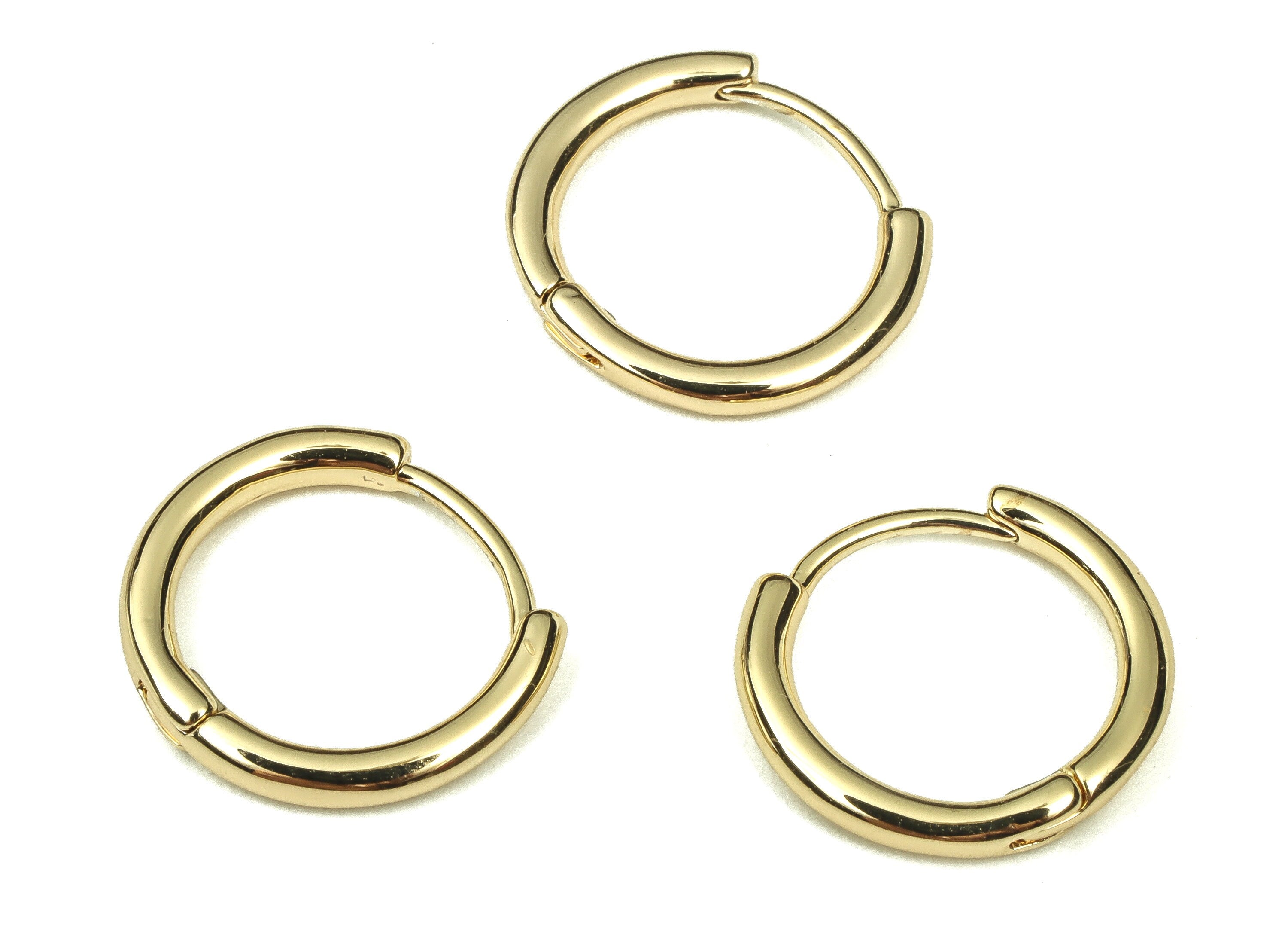 Brass Round Hoop Earrings - Brass Circle Hoop Studs - 18k Real Gold Plated Brass Hoops - Jewelry Making Supplies -14.2x13.03x1.65mm- RGP3360 - DOMEDBAZAAR