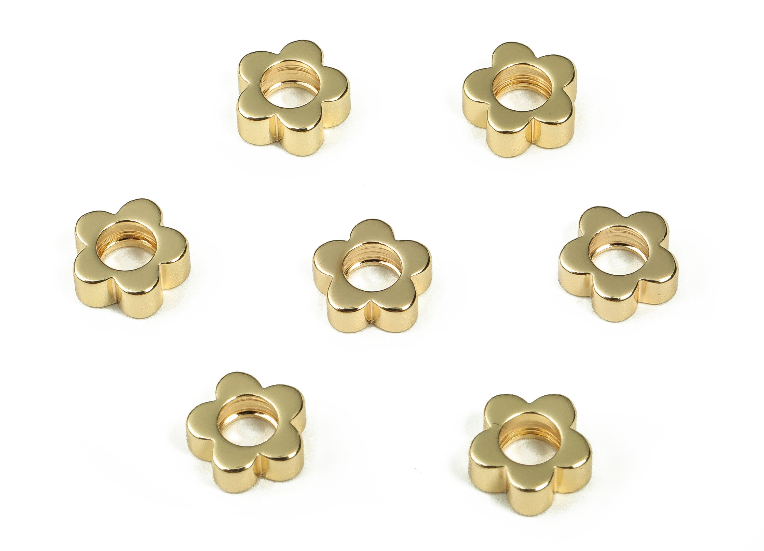Brass Flower Spacers - Gold Flower Spacer Beads - 18K Real Gold Plated Flower Spacers - Jewelry Making Supplies -7.89x7.89x3.12mm- RGP3353 - DOMEDBAZAAR