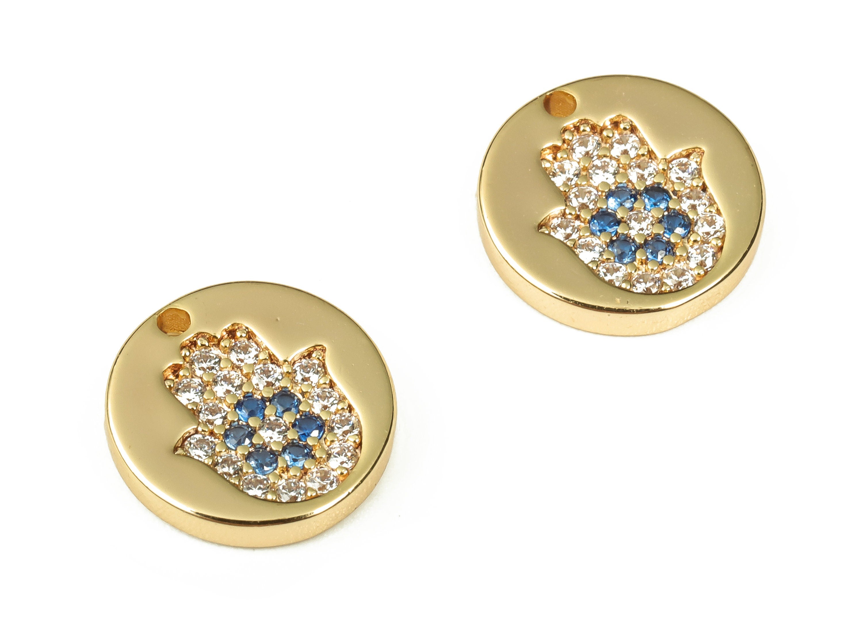 Brass Round Hand Charms - Zircon Hand Pendant Charms - 18k Gold Plated Brass Charm- Jewelry Making Supplies -10.32x10.32x1.71mm- RGP3334 - DOMEDBAZAAR