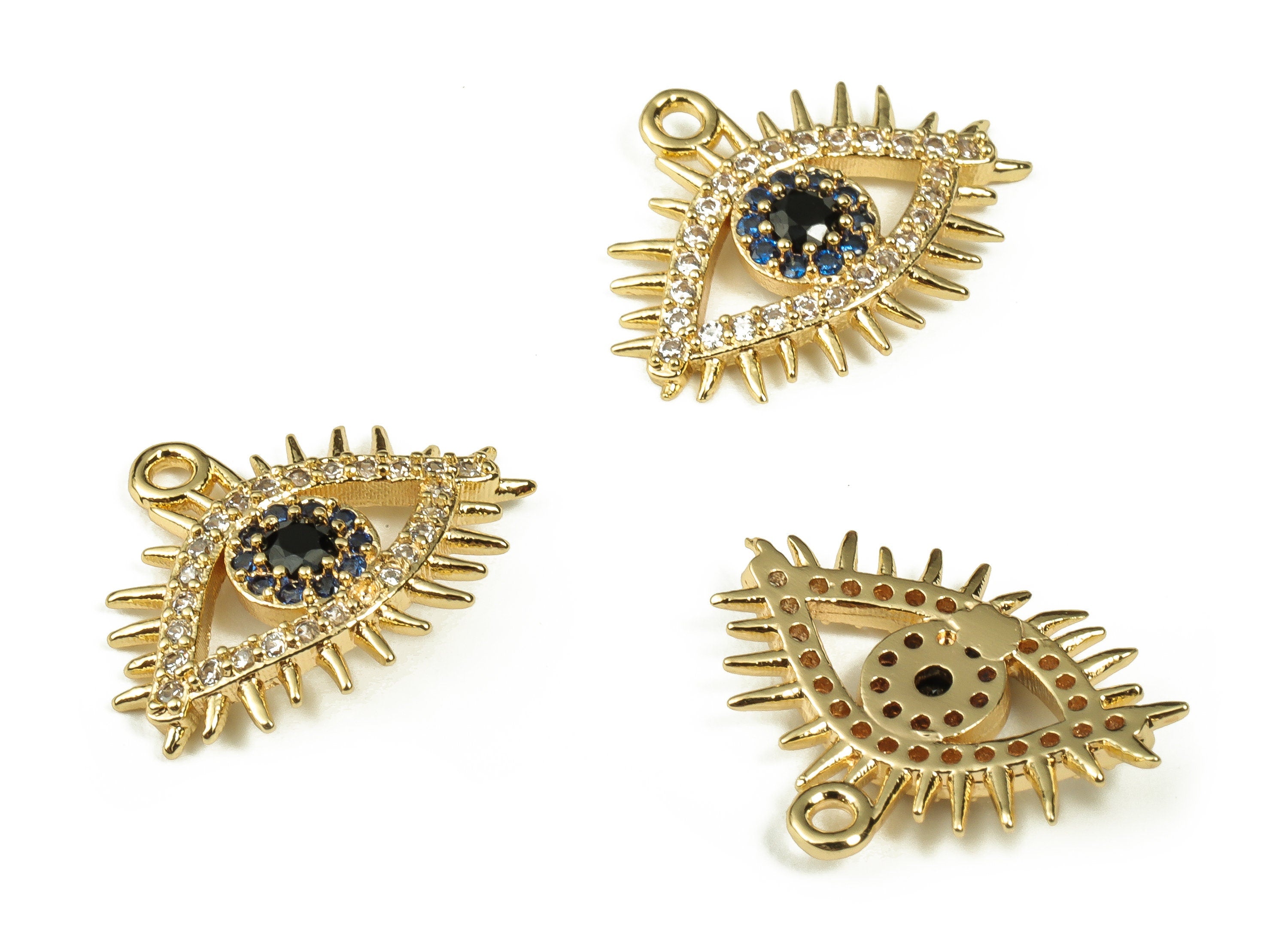 Brass Eye Shaped Charm - Brass Zircon Pendant Charm - Zircon Eye Earrings Charm - 18K Gold Plated Brass Charm -16.72x13.93x1.67mm- RGP3348 - DOMEDBAZAAR